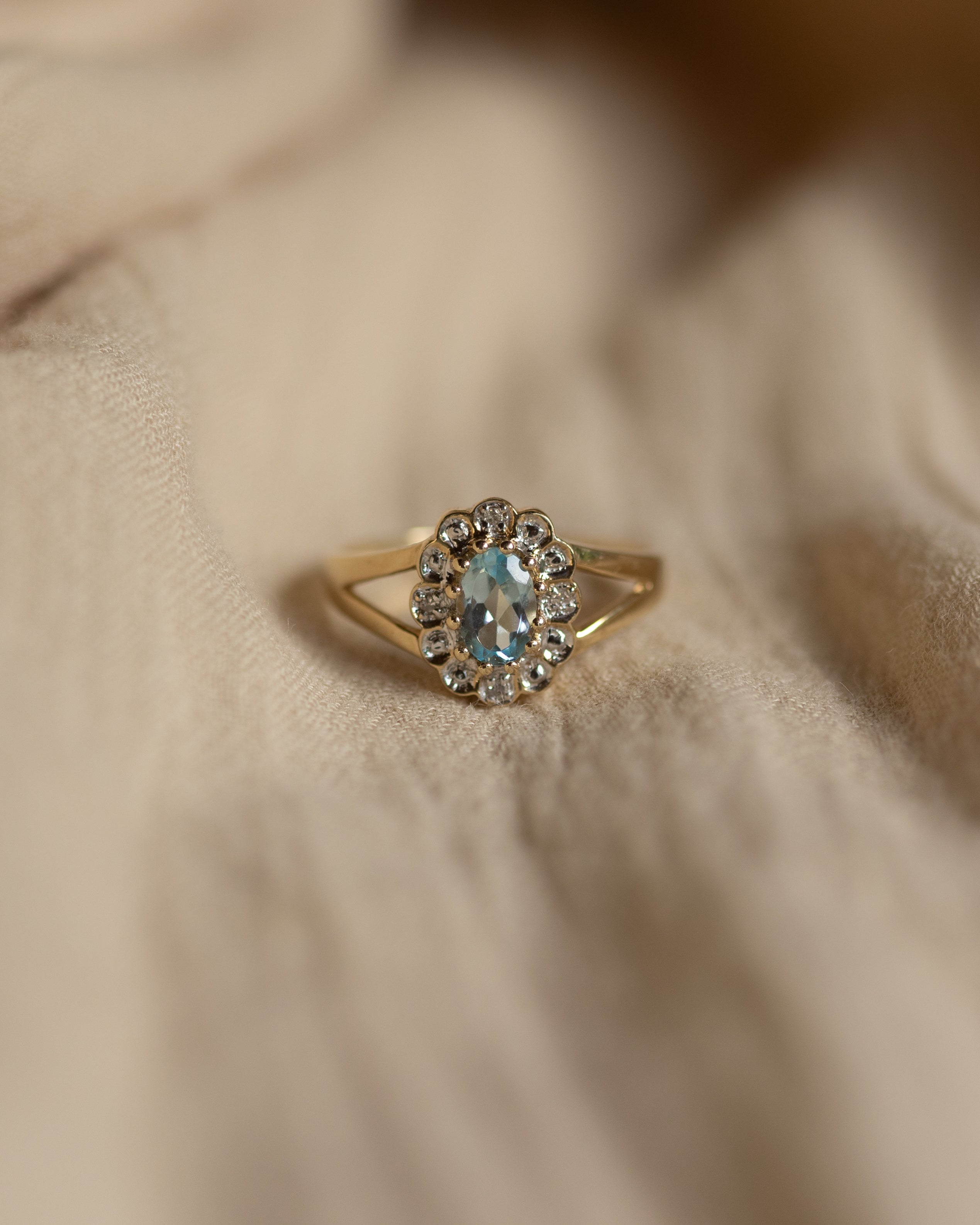 Georgiana Vintage 9ct Gold Topaz & Diamond Cluster Ring