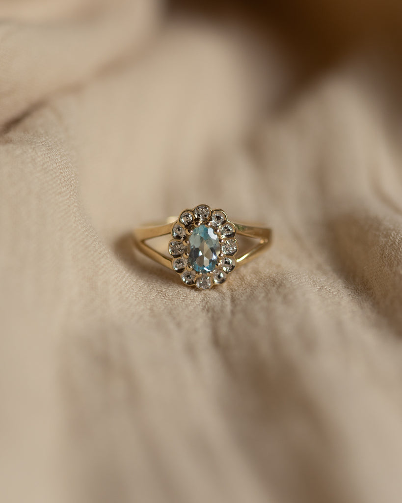 Georgiana Vintage 9ct Gold Topaz & Diamond Cluster Ring