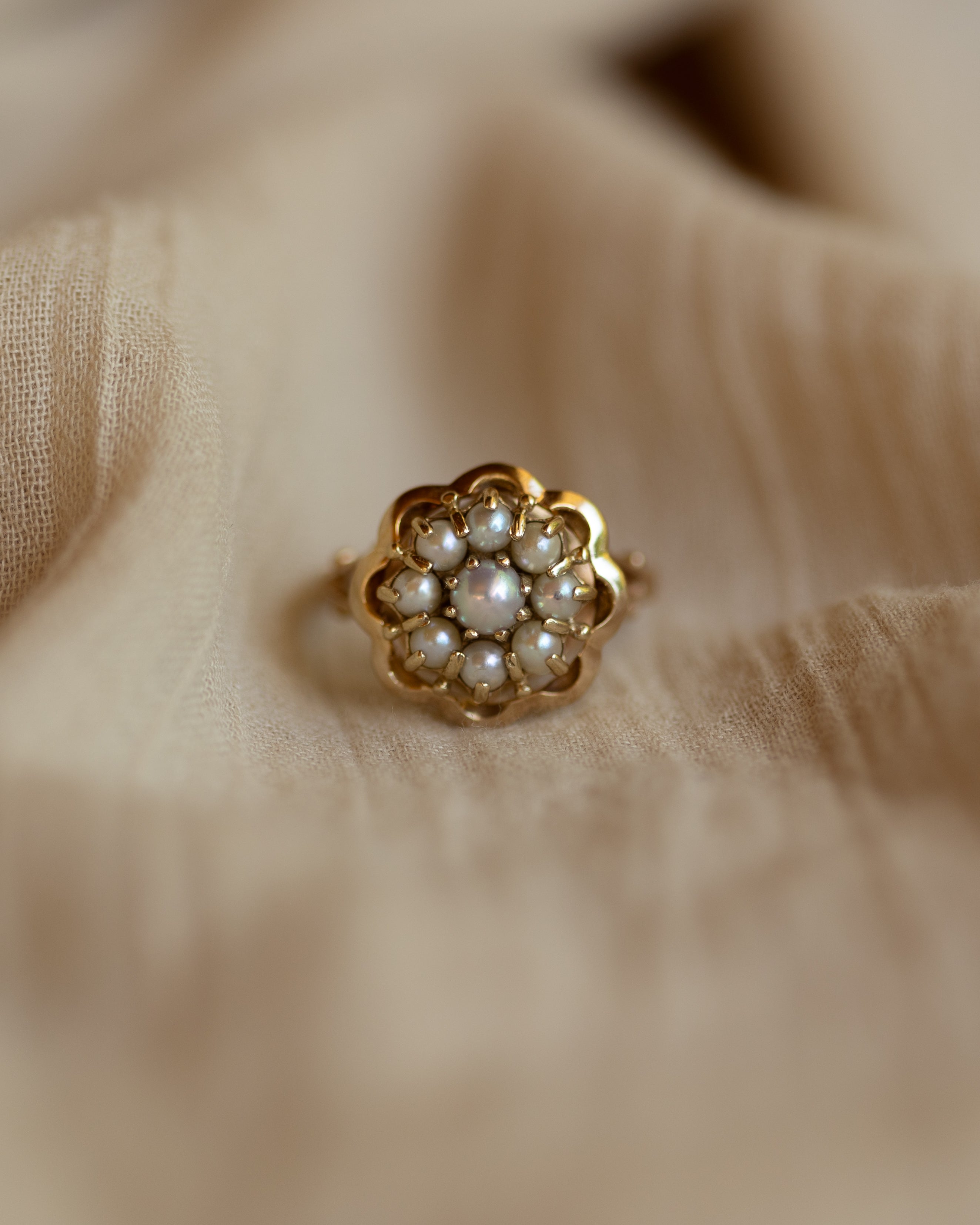 Alberta 1959 Vintage 9ct Gold Pearl Cluster Ring