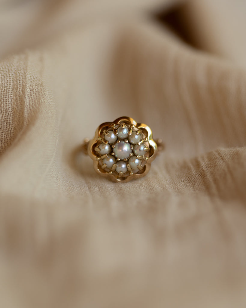 Alberta 1959 Vintage 9ct Gold Pearl Cluster Ring