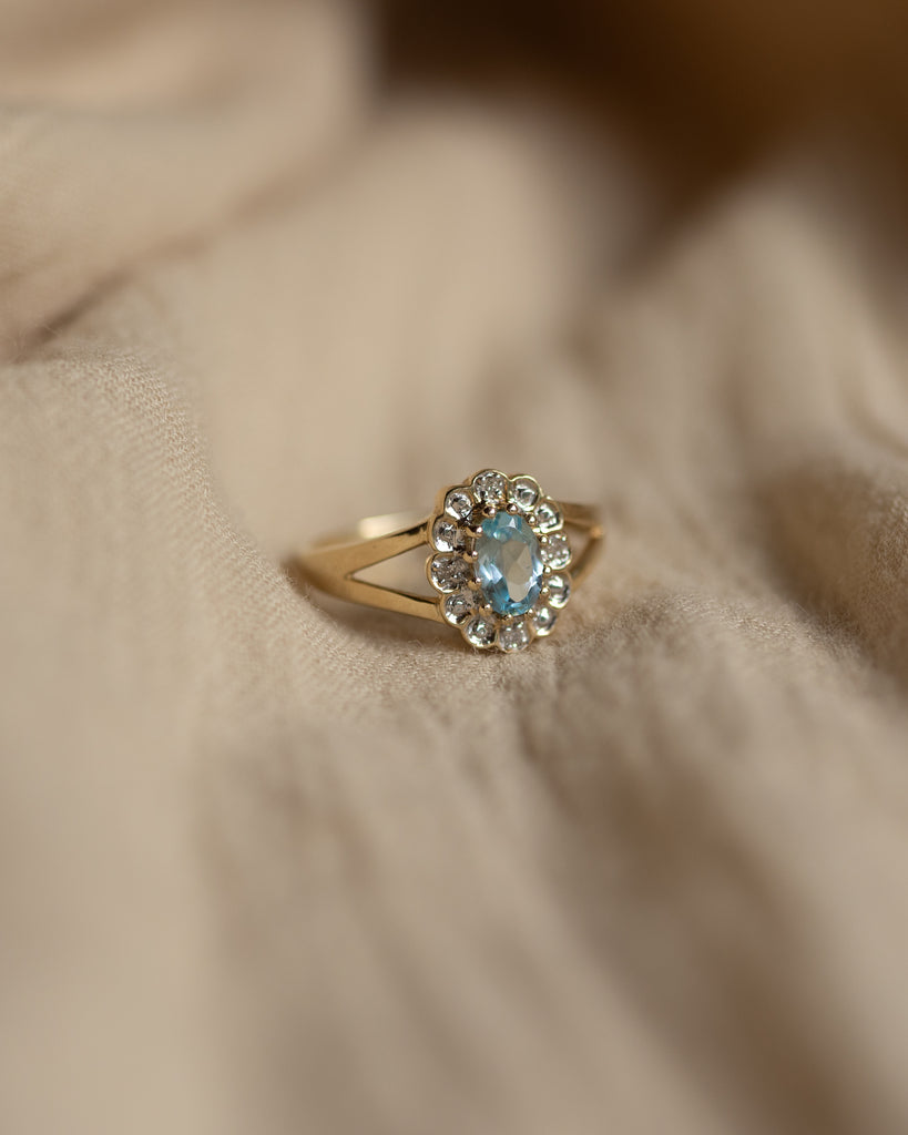 Georgiana Vintage 9ct Gold Topaz & Diamond Cluster Ring
