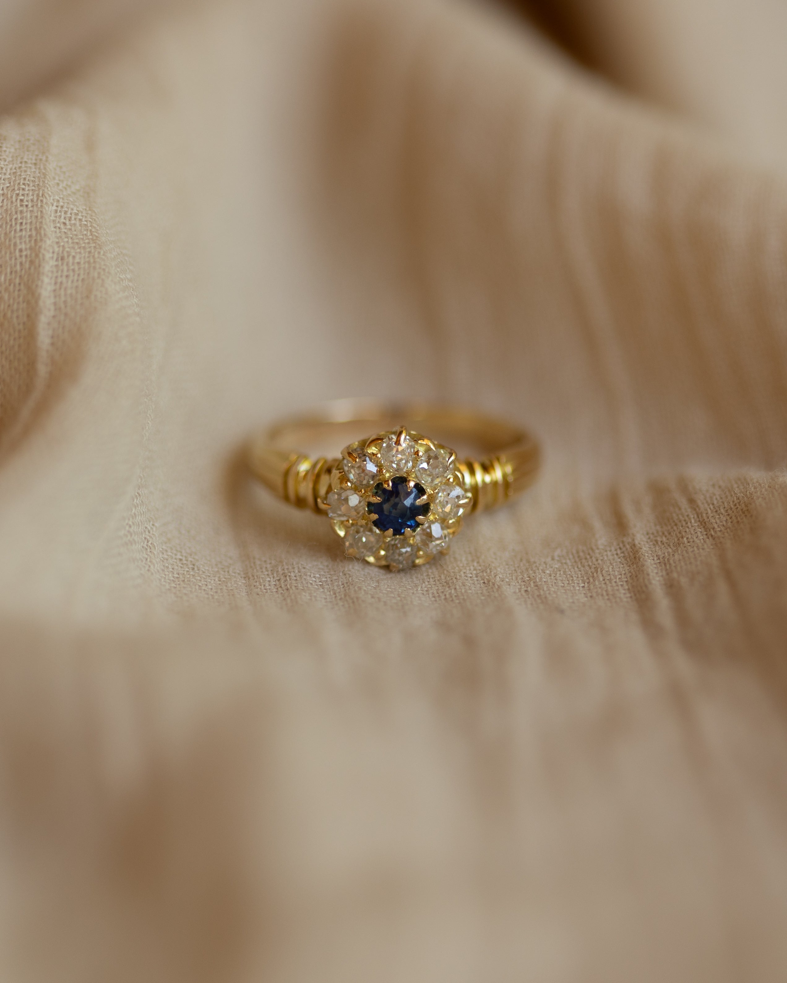 Cressida Antique 18ct Gold Sapphire & Diamond Cluster Ring