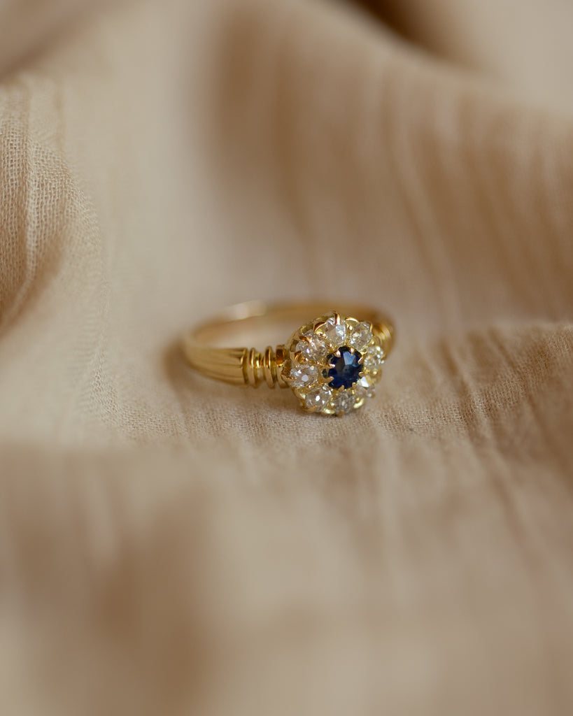Cressida Antique 18ct Gold Sapphire & Diamond Cluster Ring
