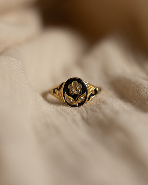 Beryl Antique 15ct Gold Enamel Diamond Forget Me Not Ring