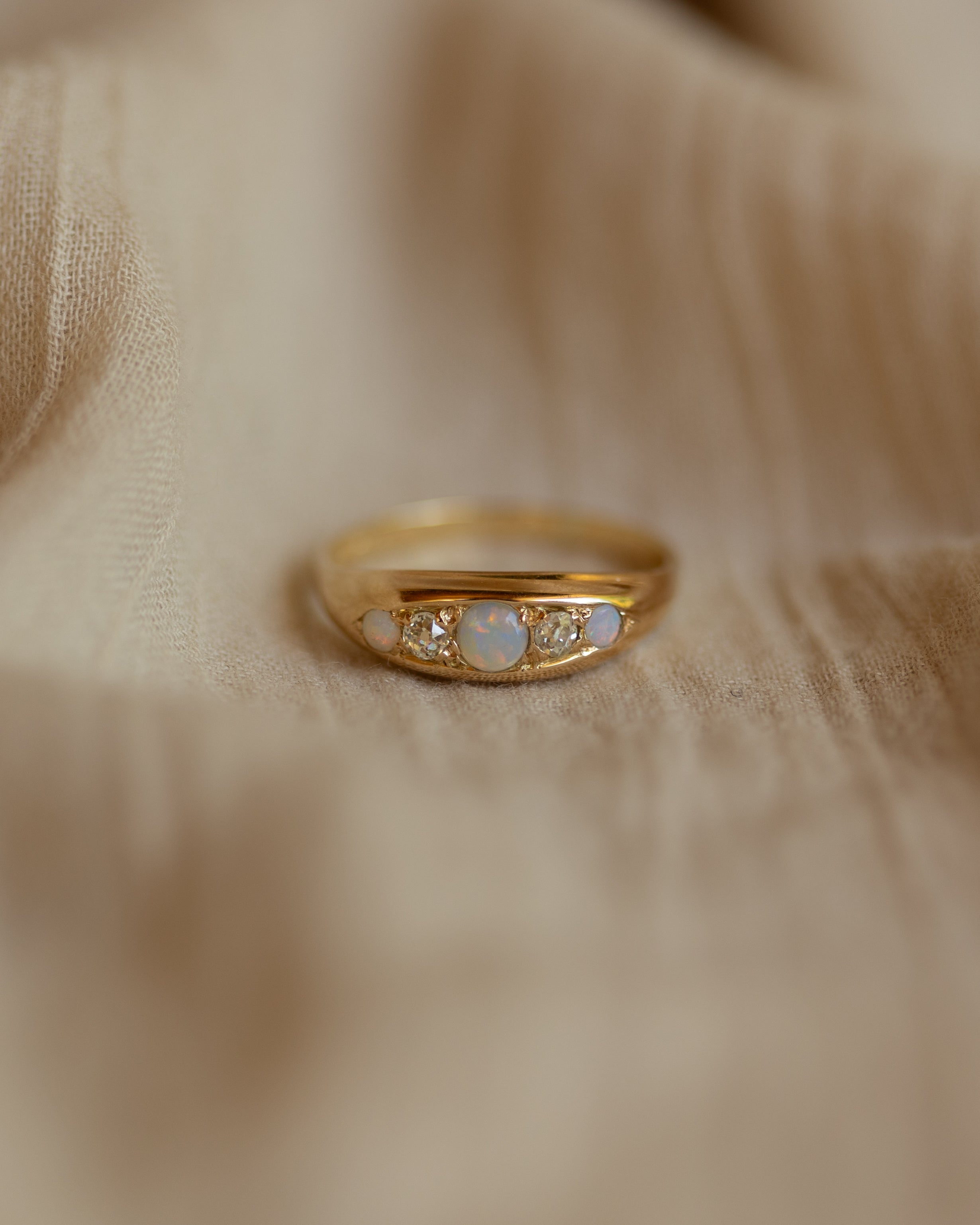 Dorothea Antique 14ct Gold Opal & Diamond Five Stone Ring
