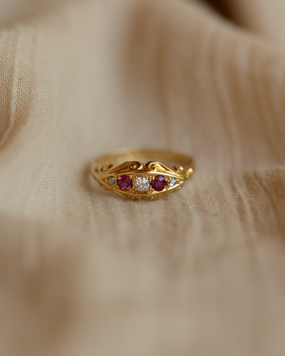 Delphine 1916 Antique 18ct Gold Ruby & Diamond Five Stone Ring