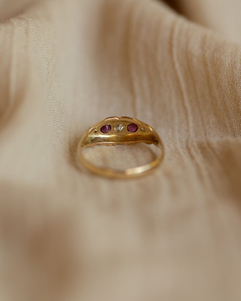 Delphine 1916 Antique 18ct Gold Ruby & Diamond Five Stone Ring