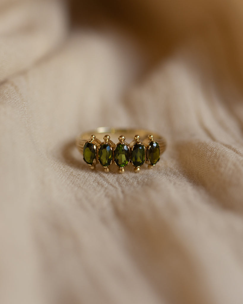 Agnes 1979 Vintage 9ct Gold Five Stone Tourmaline Ring