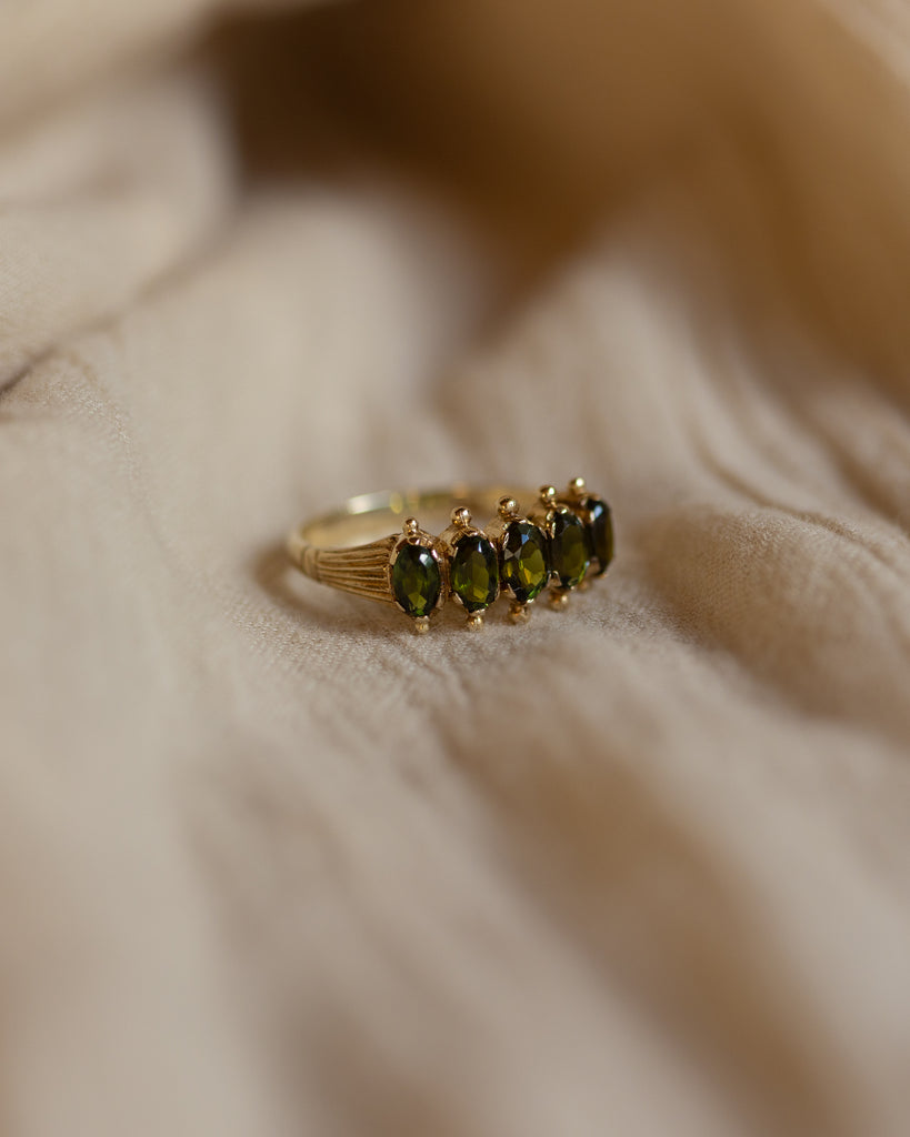 Agnes 1979 Vintage 9ct Gold Five Stone Tourmaline Ring