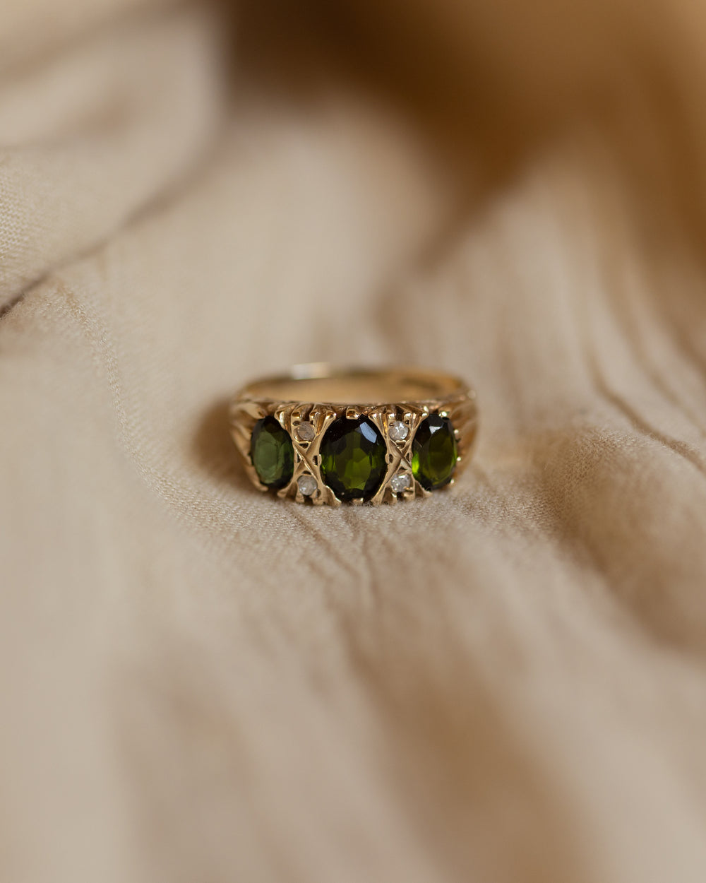 Doris 1975 Vintage 9ct Gold Tourmaline & Diamond Seven Stone Ring