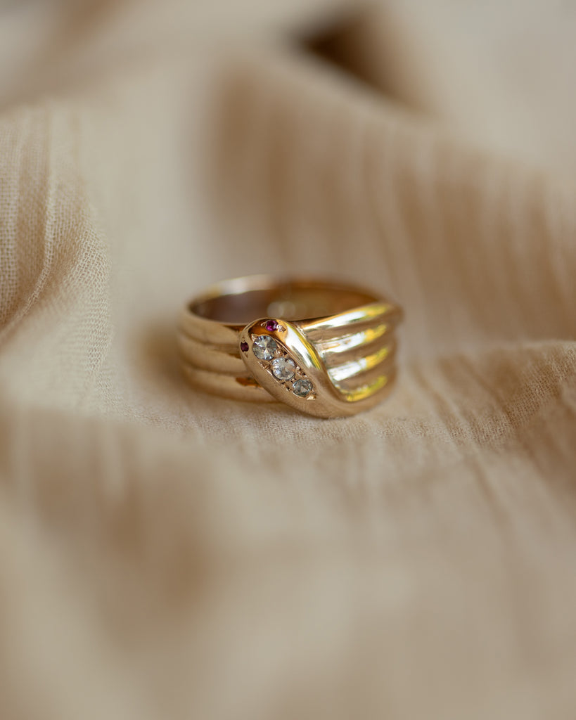 Selina 1960 Vintage 9ct Gold Ruby & Paste Snake Ring