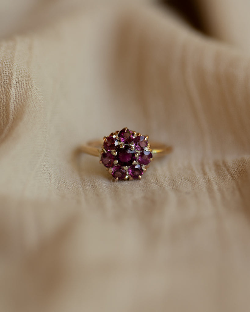 Beth Antique 9ct Gold Almandine Garnet Cluster Ring