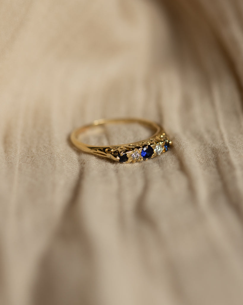 Bronagh 1977 Vintage 18ct Gold Sapphire & Diamond Five Stone Ring