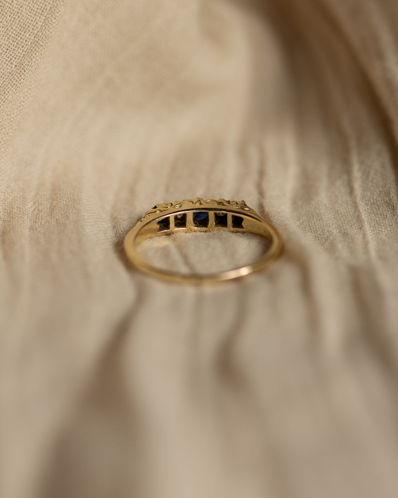 Bronagh 1977 Vintage 18ct Gold Sapphire & Diamond Five Stone Ring