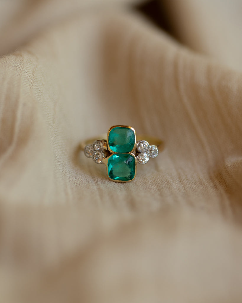 Emilie Antique 18ct Gold Green Paste & Diamond Ring
