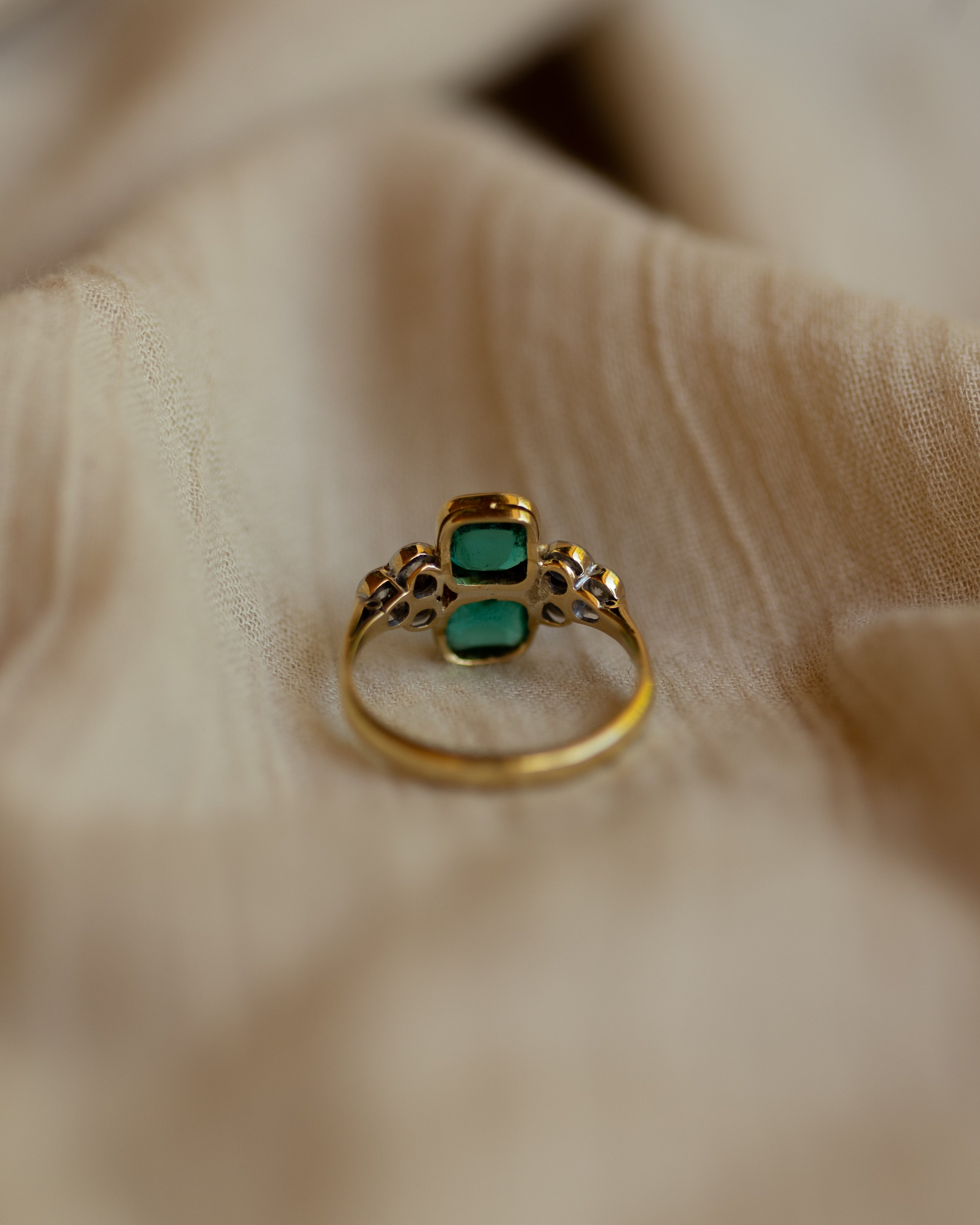 Emilie Antique 18ct Gold Green Paste & Diamond Ring