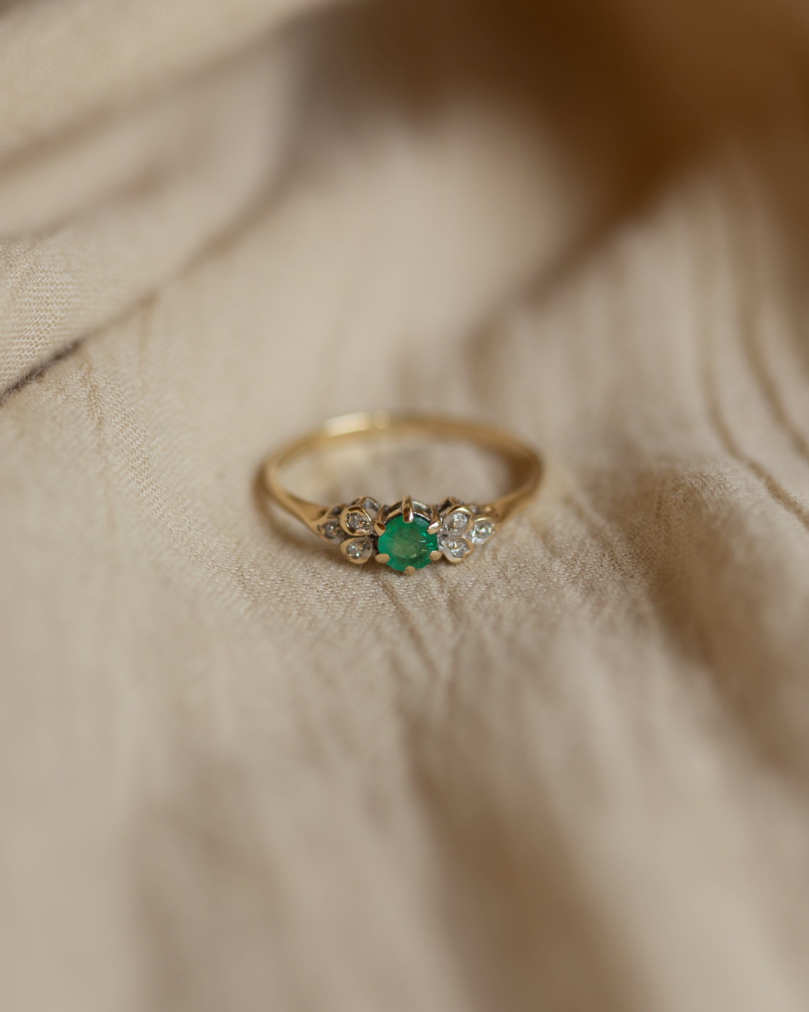 Mary 1977 Vintage 9ct Gold Emerald & Diamond Seven Stone Ring