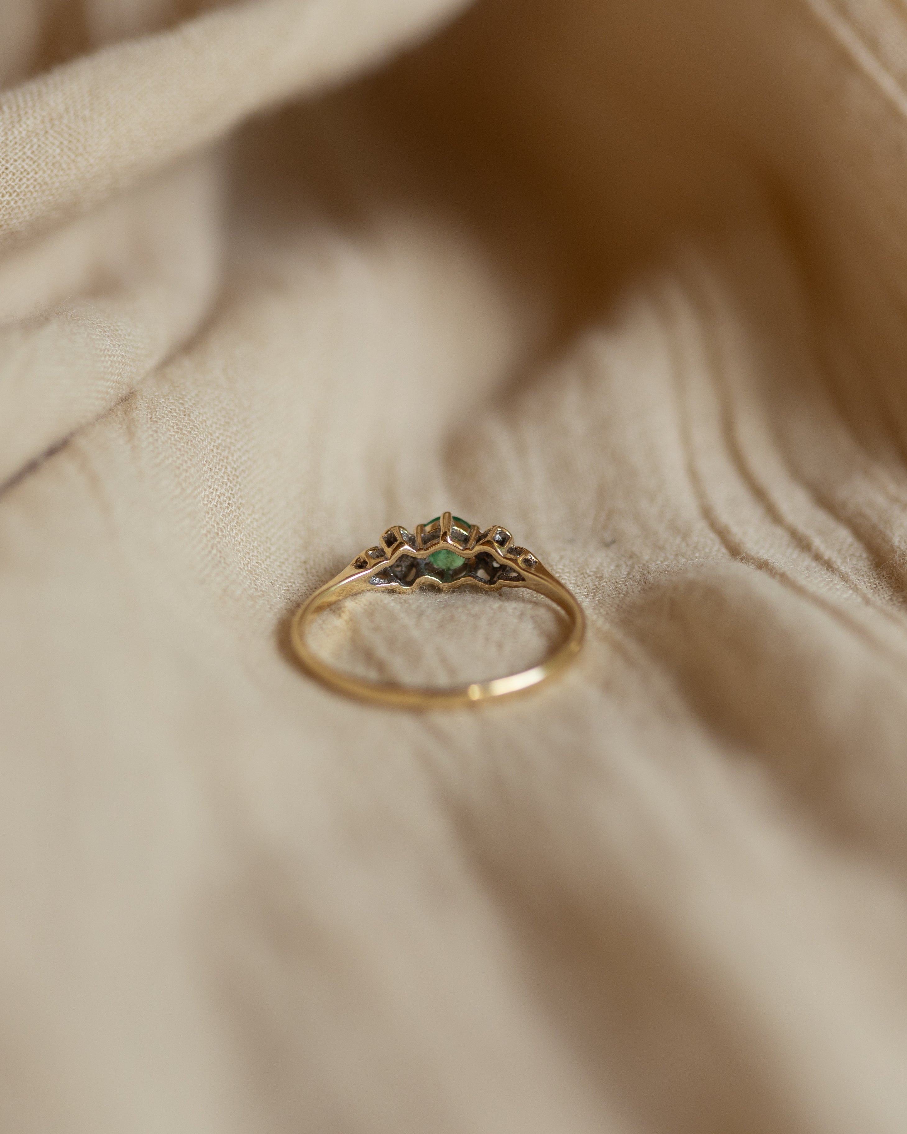 Mary 1977 Vintage 9ct Gold Emerald & Diamond Seven Stone Ring
