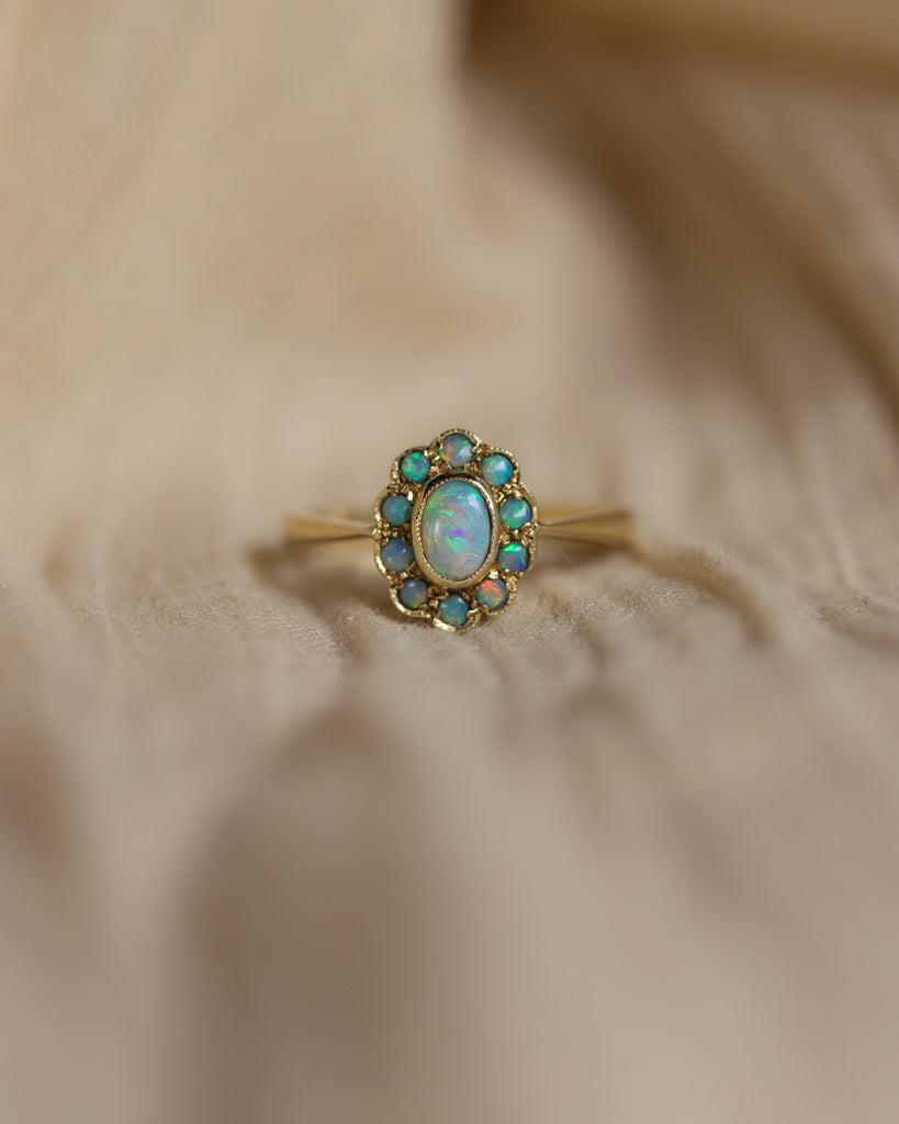 Anna Vintage 9ct Gold Opal Flowerhead Cluster Ring