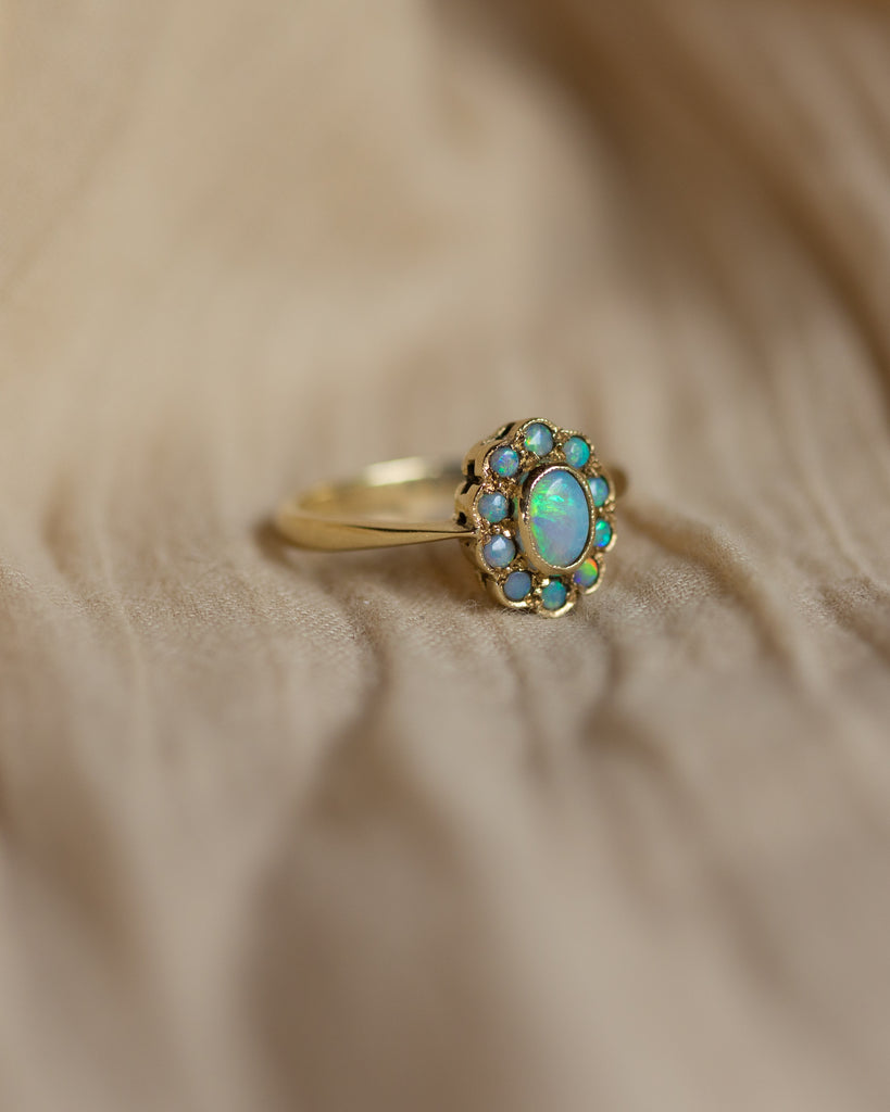 Anna Vintage 9ct Gold Opal Flowerhead Cluster Ring