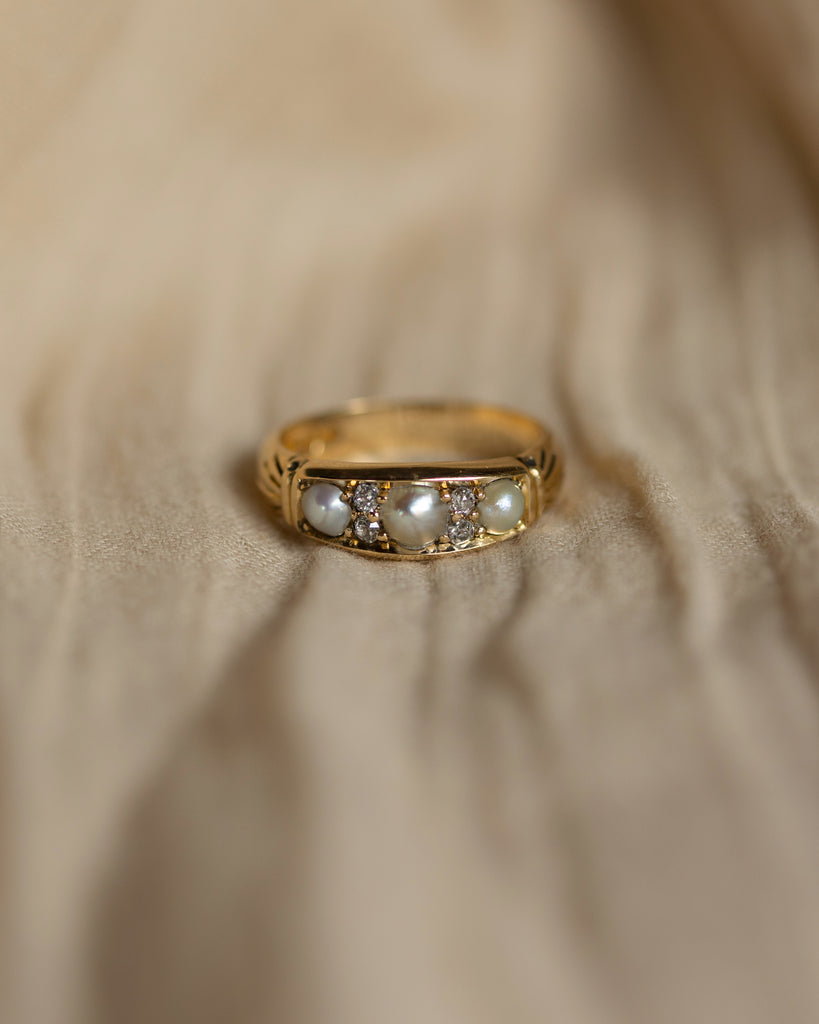 Philippa 1890 Antique Victorian 18ct Gold Pearl & Diamond Ring