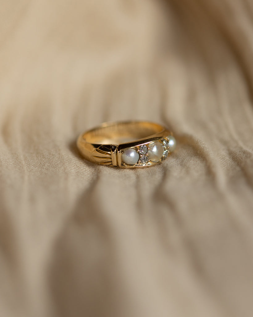 Philippa 1890 Antique Victorian 18ct Gold Pearl & Diamond Ring