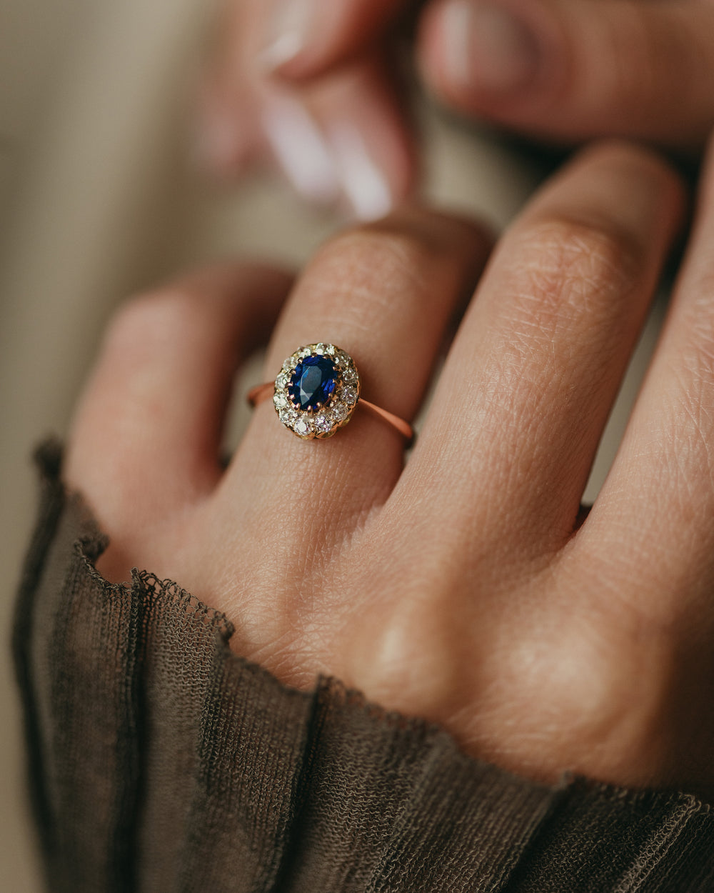 Lisette Antique 14ct Gold Sapphire & Diamond Cluster Ring