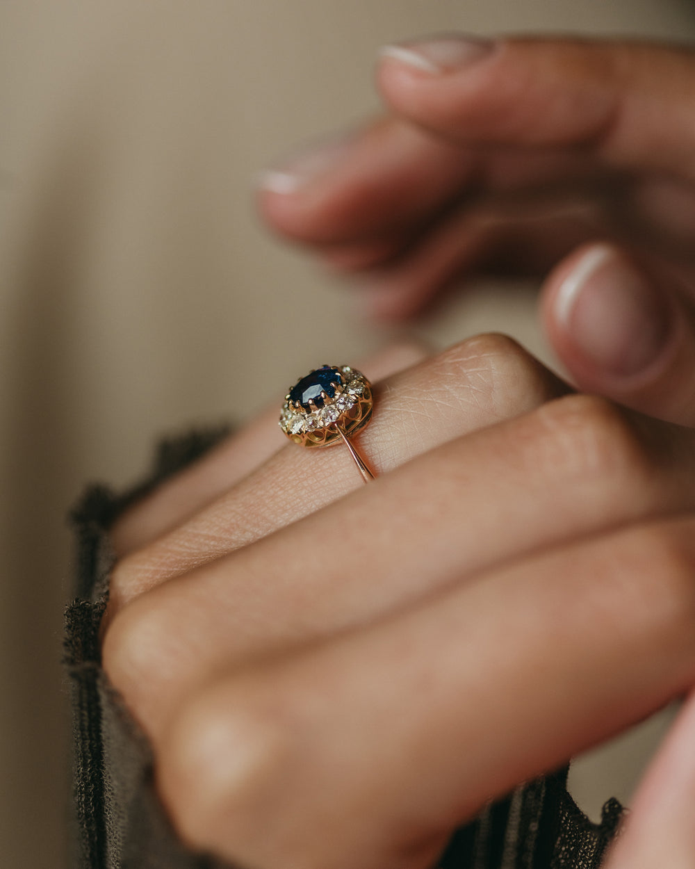 Lisette Antique 14ct Gold Sapphire & Diamond Cluster Ring