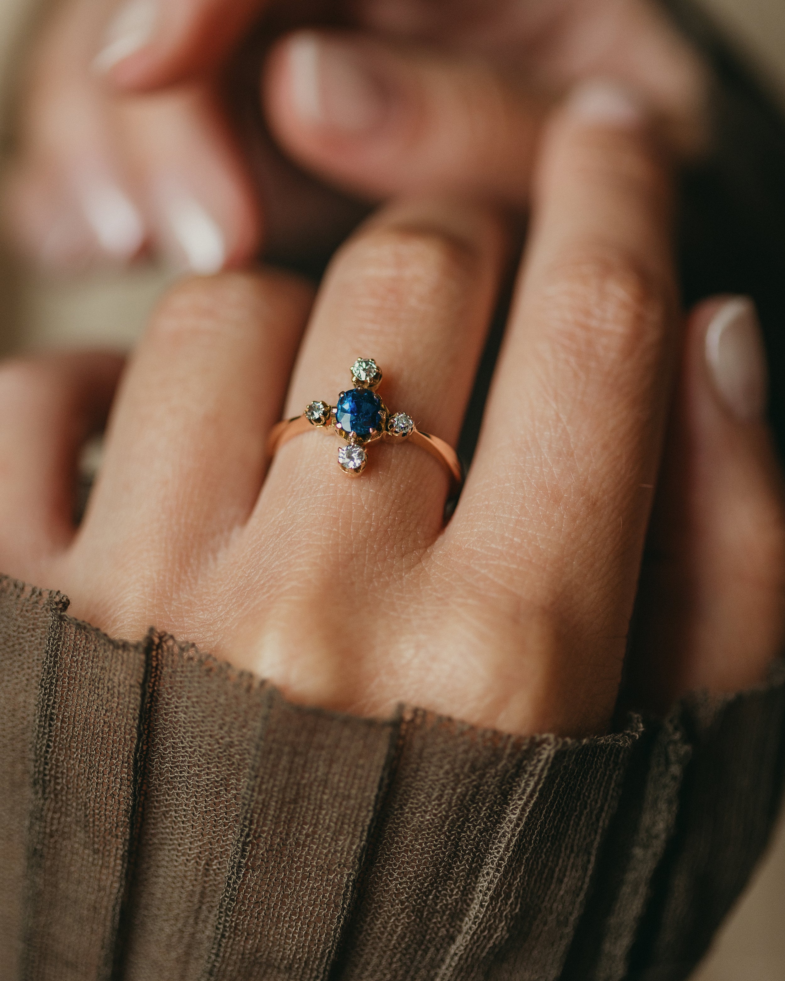 Image of Genevieve Antique 18ct Gold Sapphire & Diamond Cluster Ring