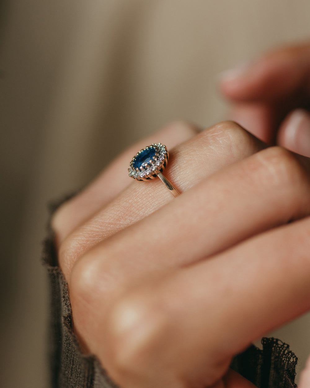 Josephine Vintage 9ct Gold Sapphire & Diamond Cluster Ring