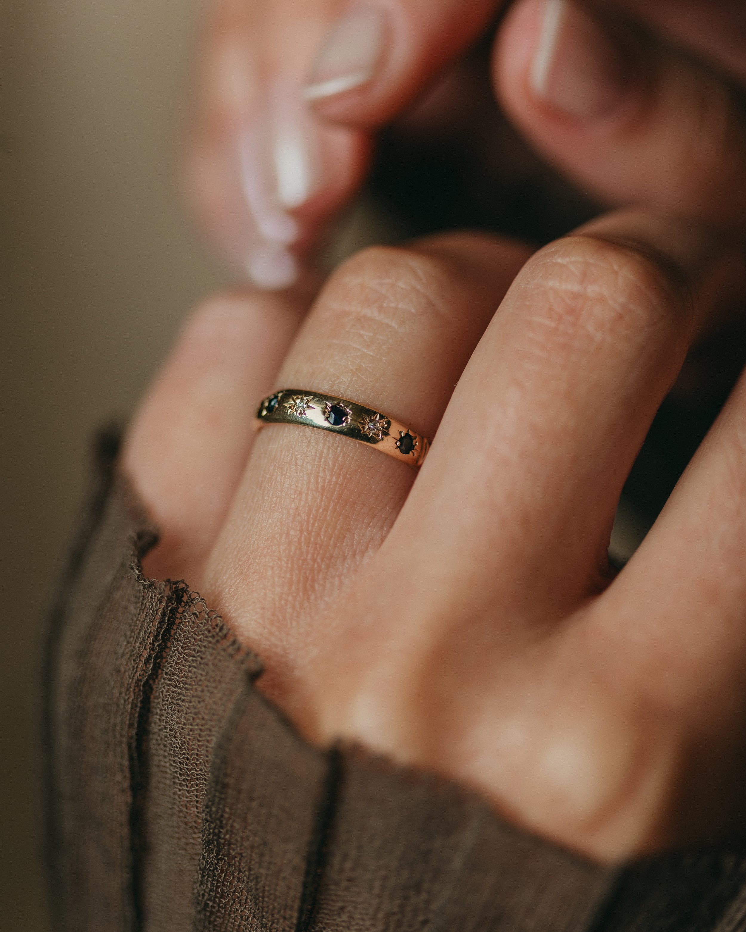 Image of Lily 1980 Vintage 9ct Gold Sapphire & Diamond Half Eternity Ring