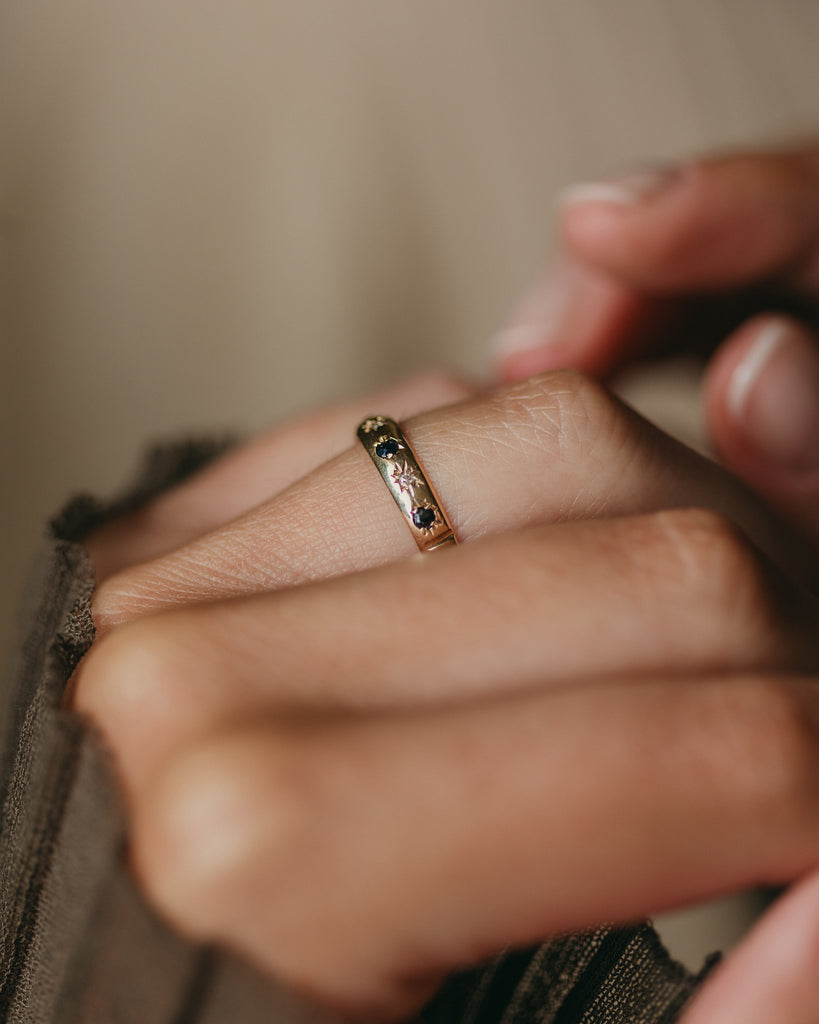 Lily 1980 Vintage 9ct Gold Sapphire & Diamond Half Eternity Ring