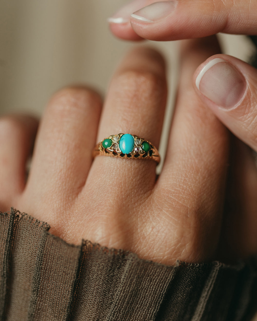 Helene 1902 Antique 18ct Gold Turquoise & Diamond Ring