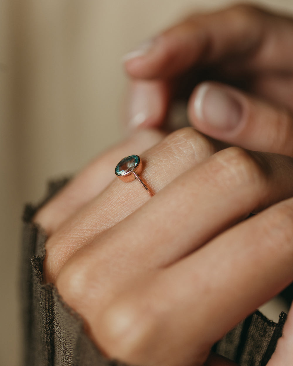 Lucille Antique 9ct Gold Aquamarine Single Stone Ring