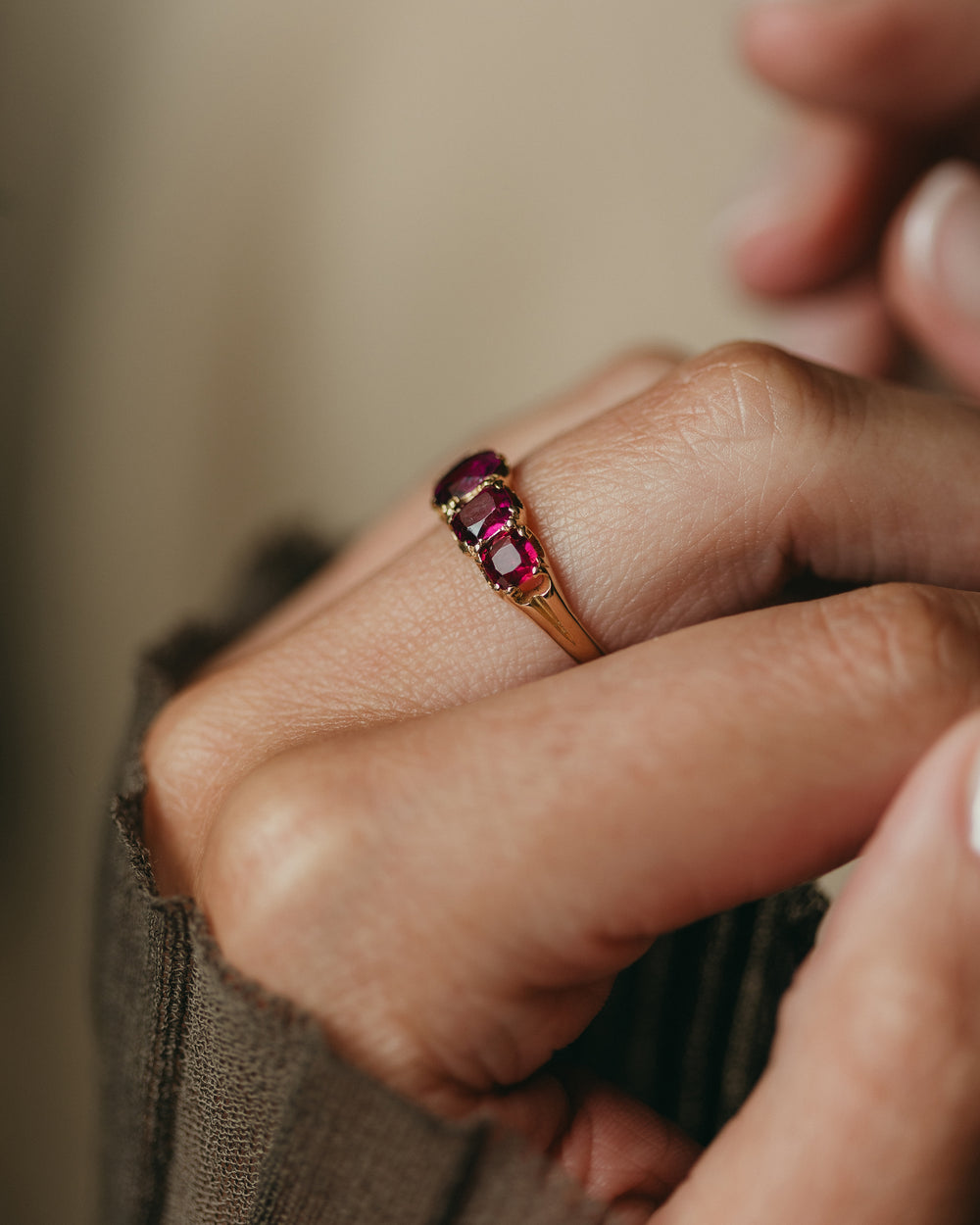 Mamie Antique 14ct Gold Almandine Garnet Five Stone Ring