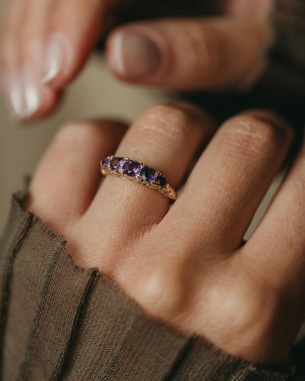 Harriet 1981 Vintage 9ct Gold Amethyst Five Stone Ring