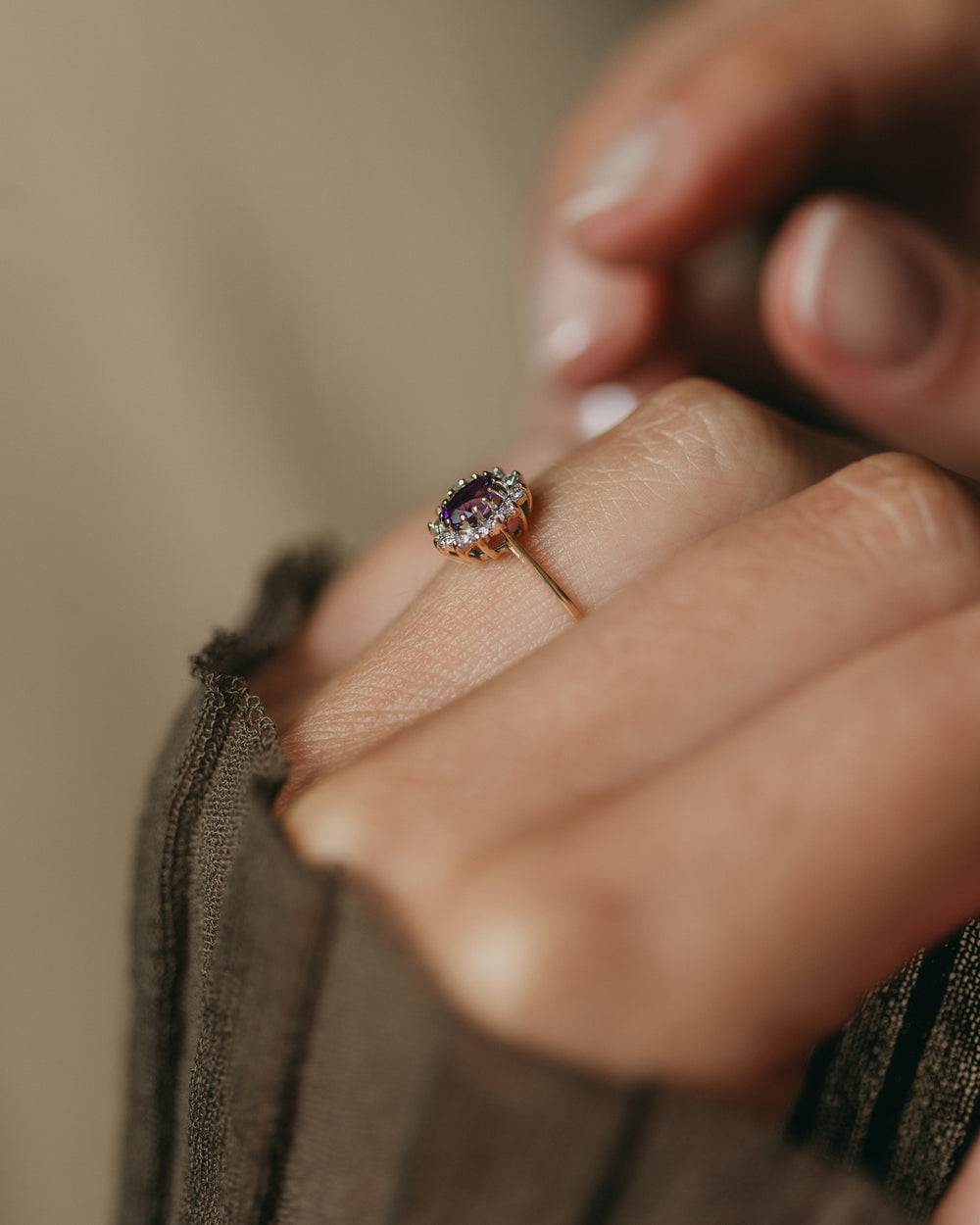 Angeline 1995 Vintage 9ct Gold Amethyst & CZ Cluster Ring