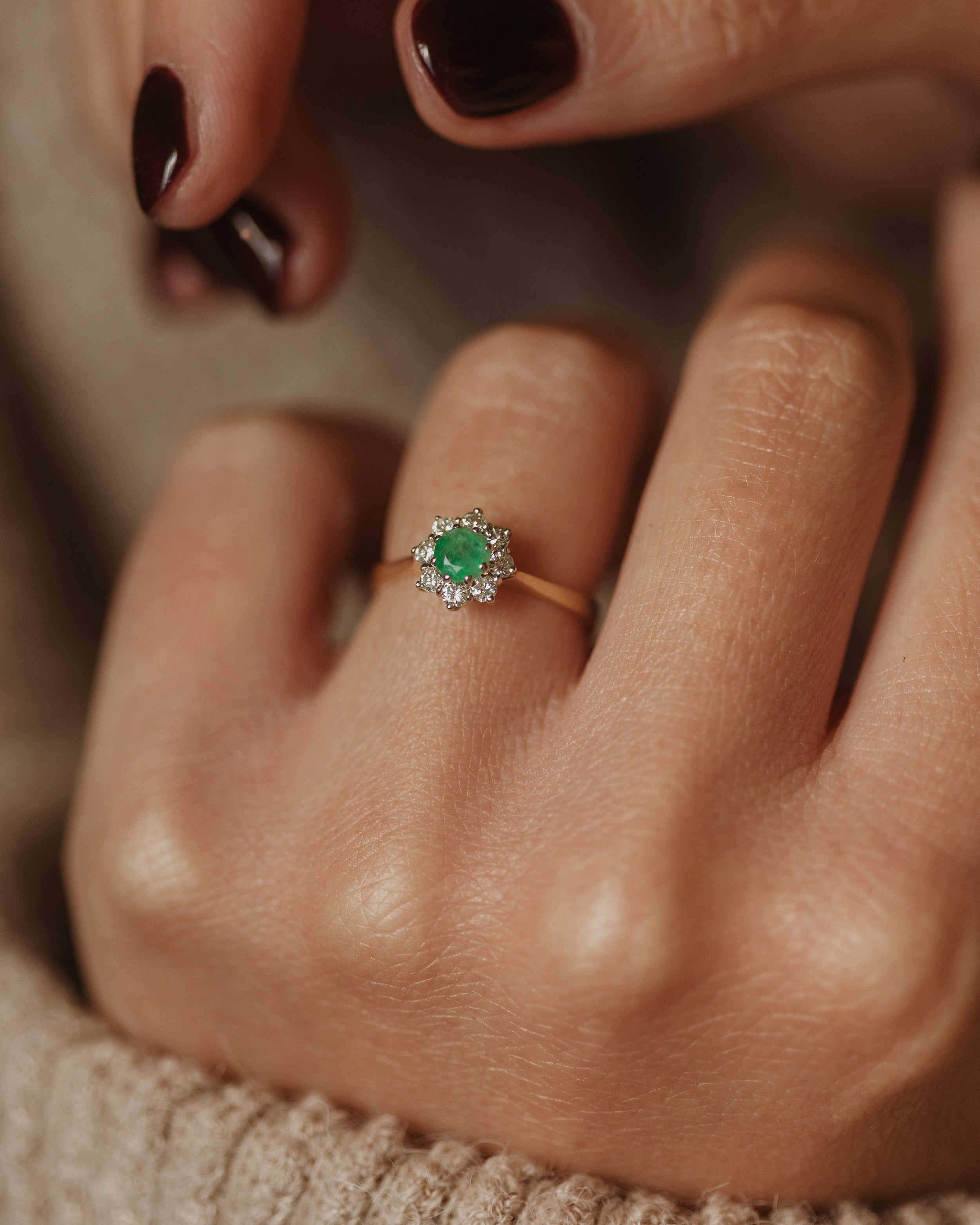 Image of Avigail 1976 Vintage 18ct Gold Emerald & Diamond Cluster Ring