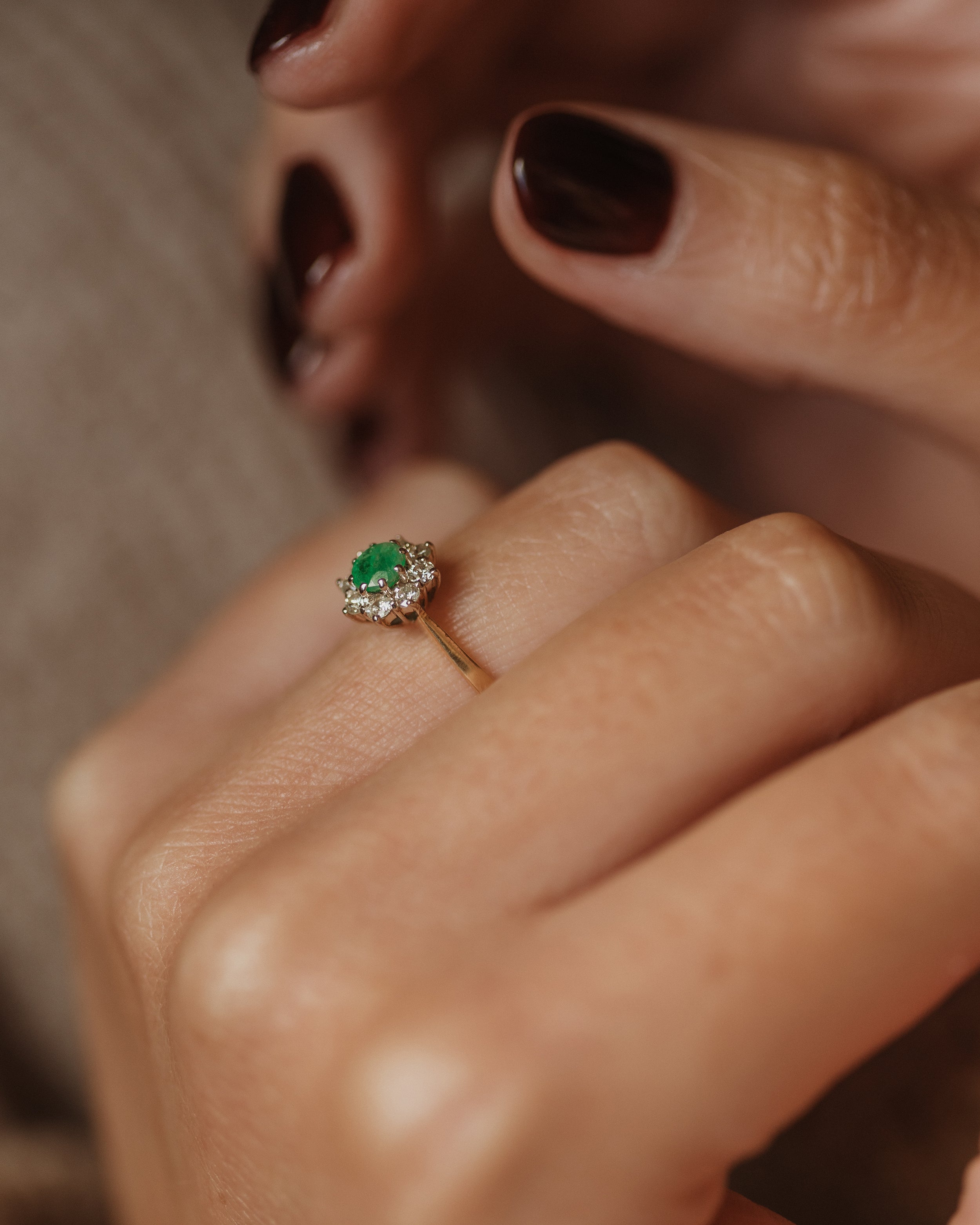 Avigail 1976 Vintage 18ct Gold Emerald & Diamond Cluster Ring