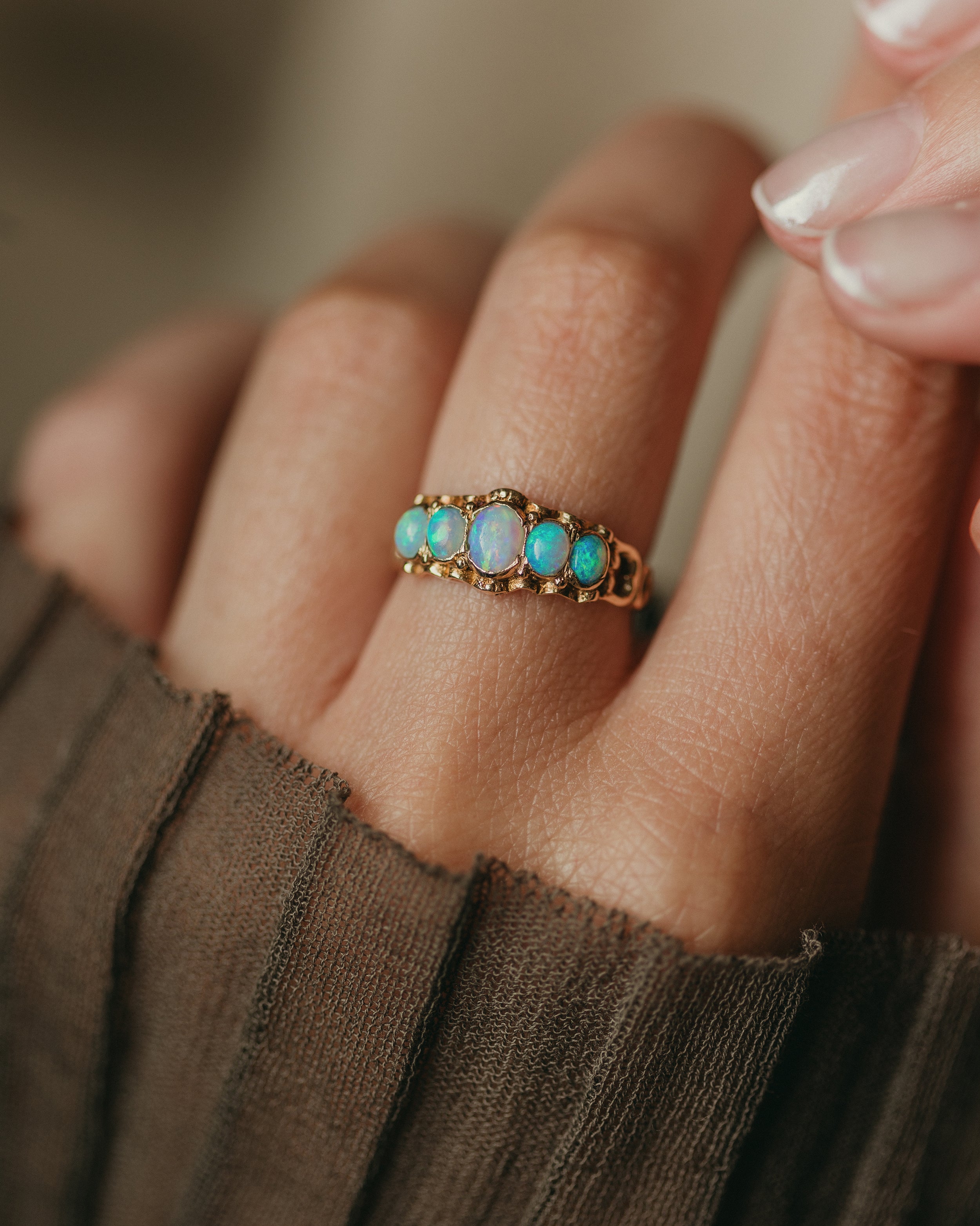 Image of Daisy Vintage 9ct Gold Opal Five Stone Ring