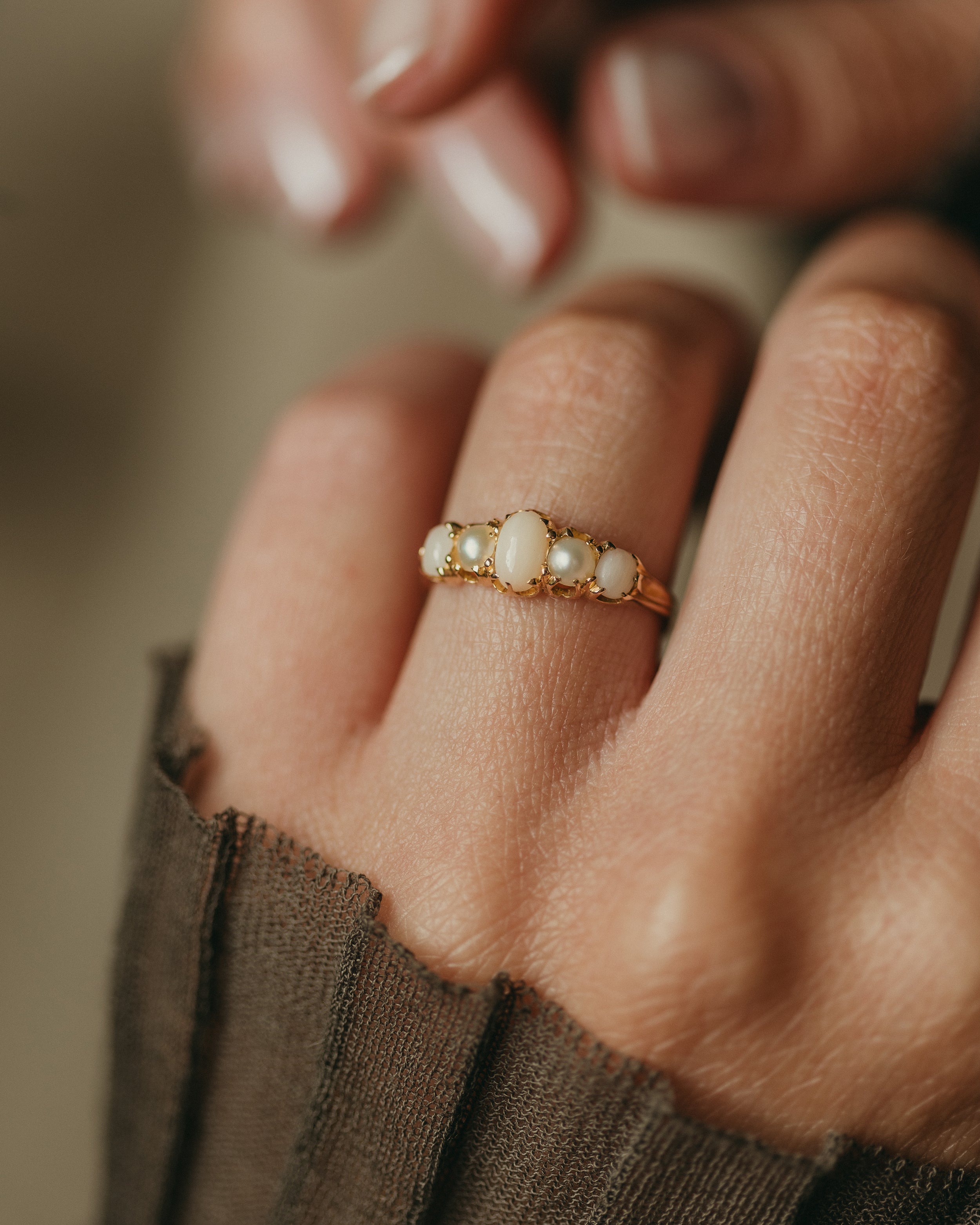 Image of Céleste 1882 Antique 18ct Gold Five Stone Cabochon Ring