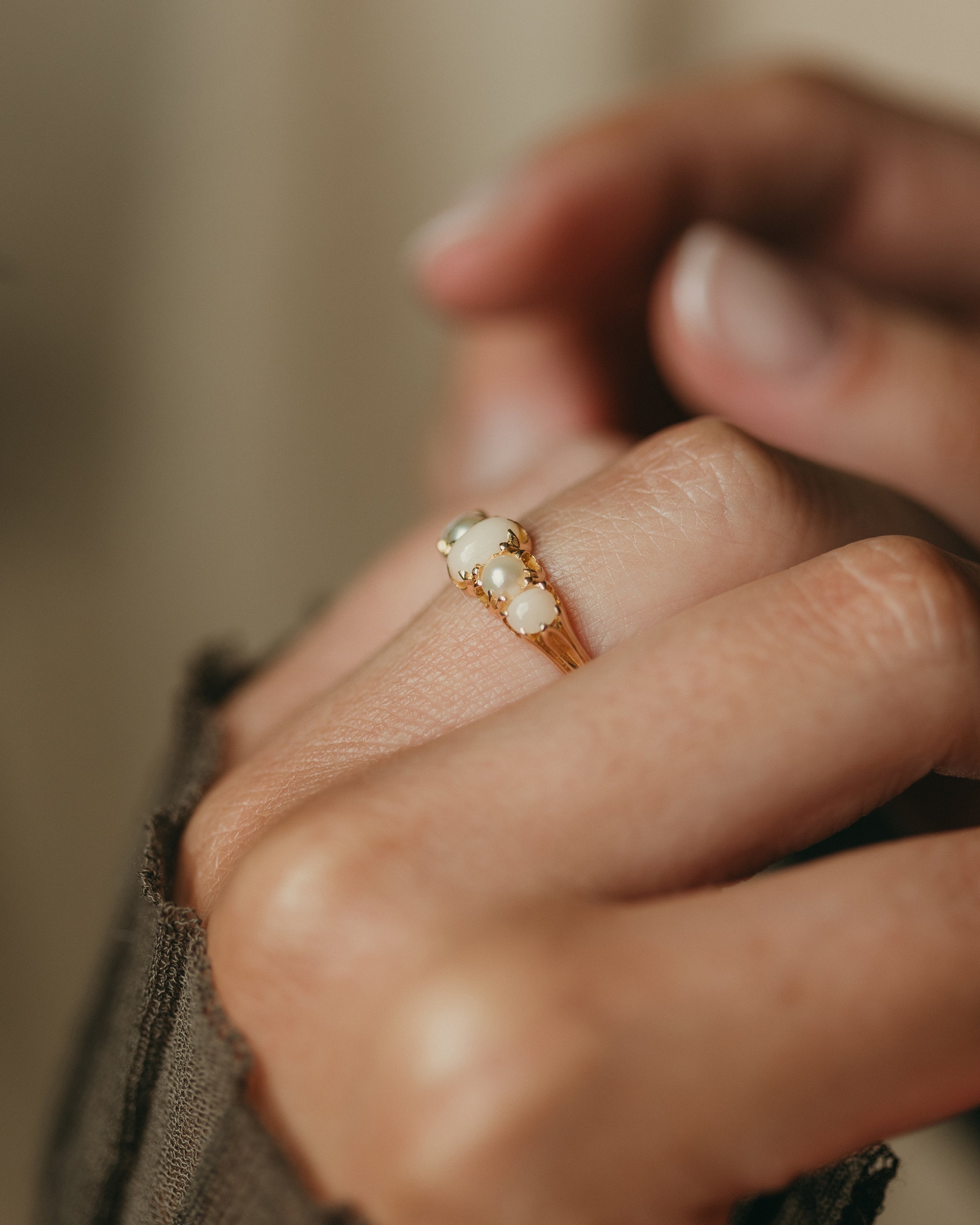 Céleste 1882 Antique 18ct Gold Five Stone Cabochon Ring