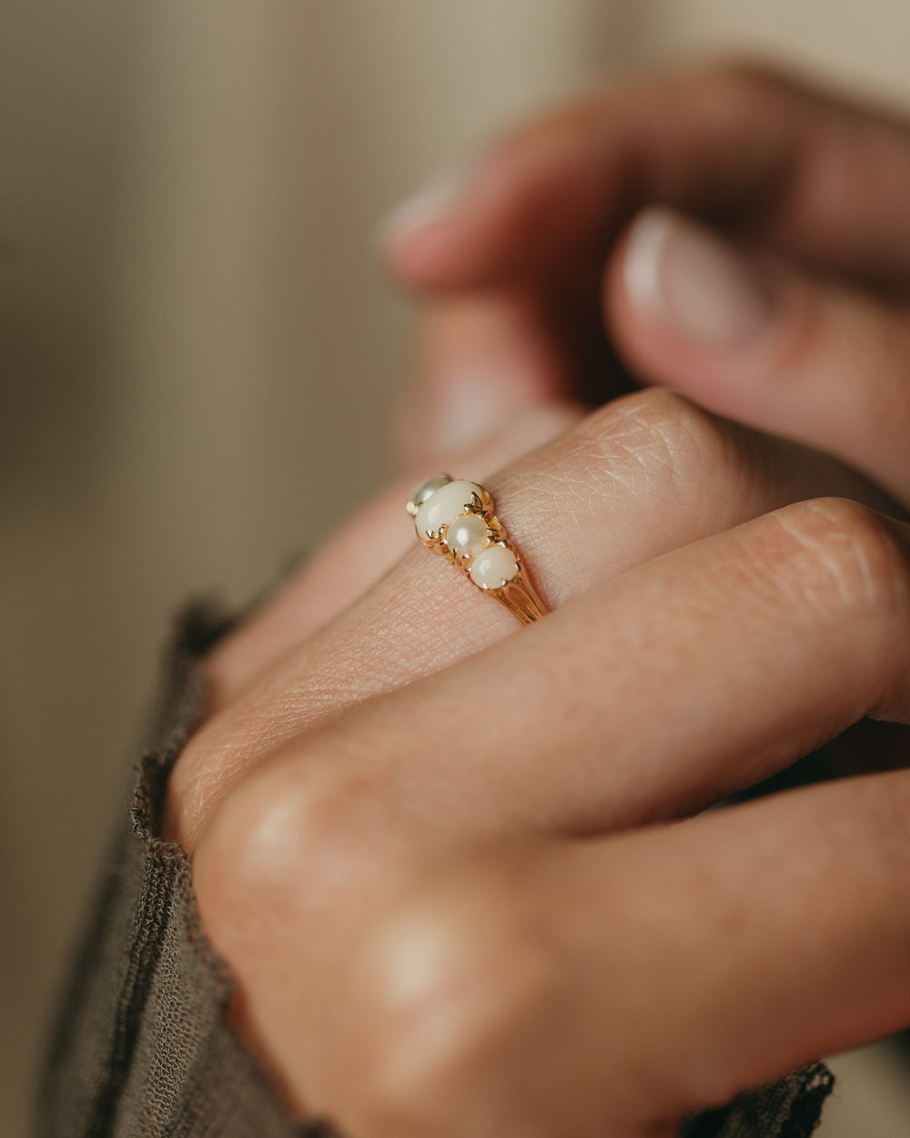 Céleste 1882 Antique 18ct Gold Five Stone Cabochon Ring