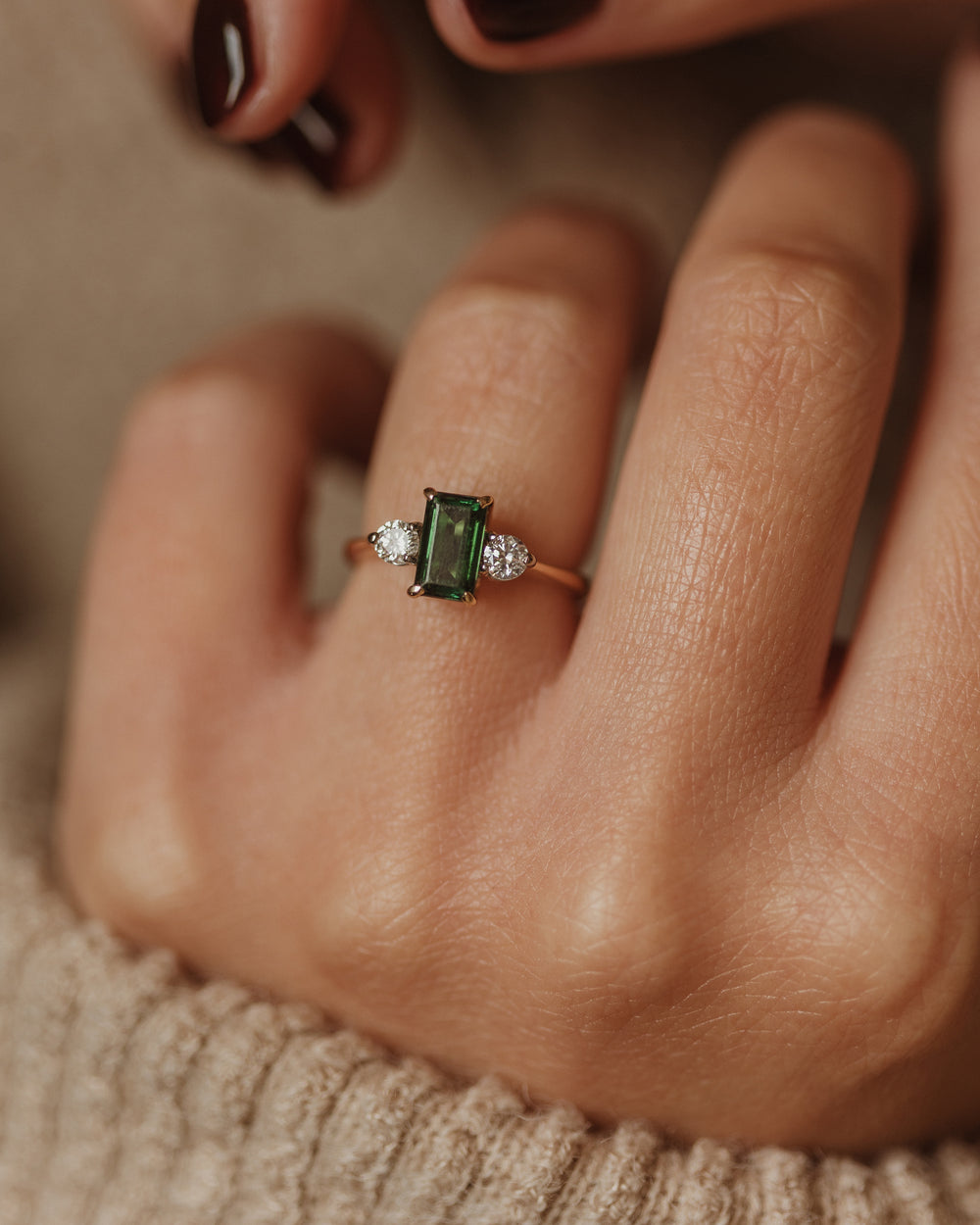 Nanette 1989 Vintage 18ct Gold Tourmaline & Diamond Trilogy Ring