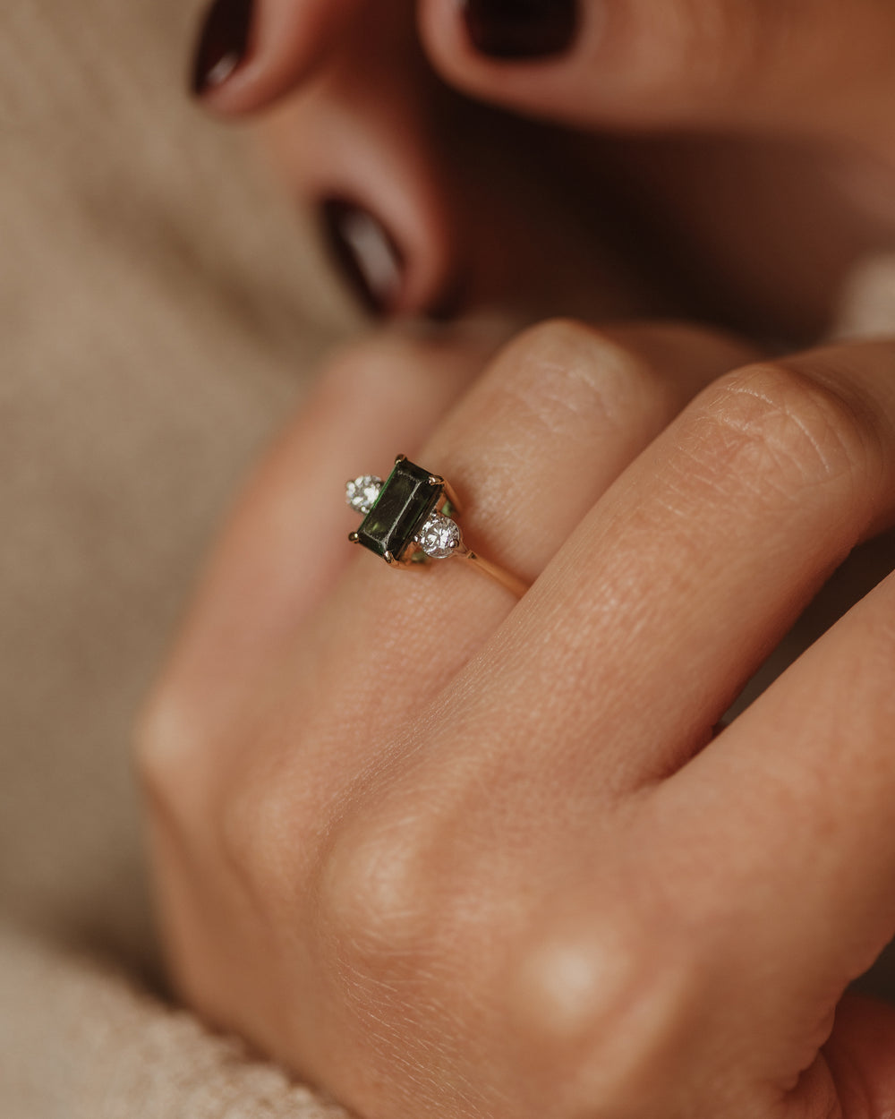 Nanette 1989 Vintage 18ct Gold Tourmaline & Diamond Trilogy Ring