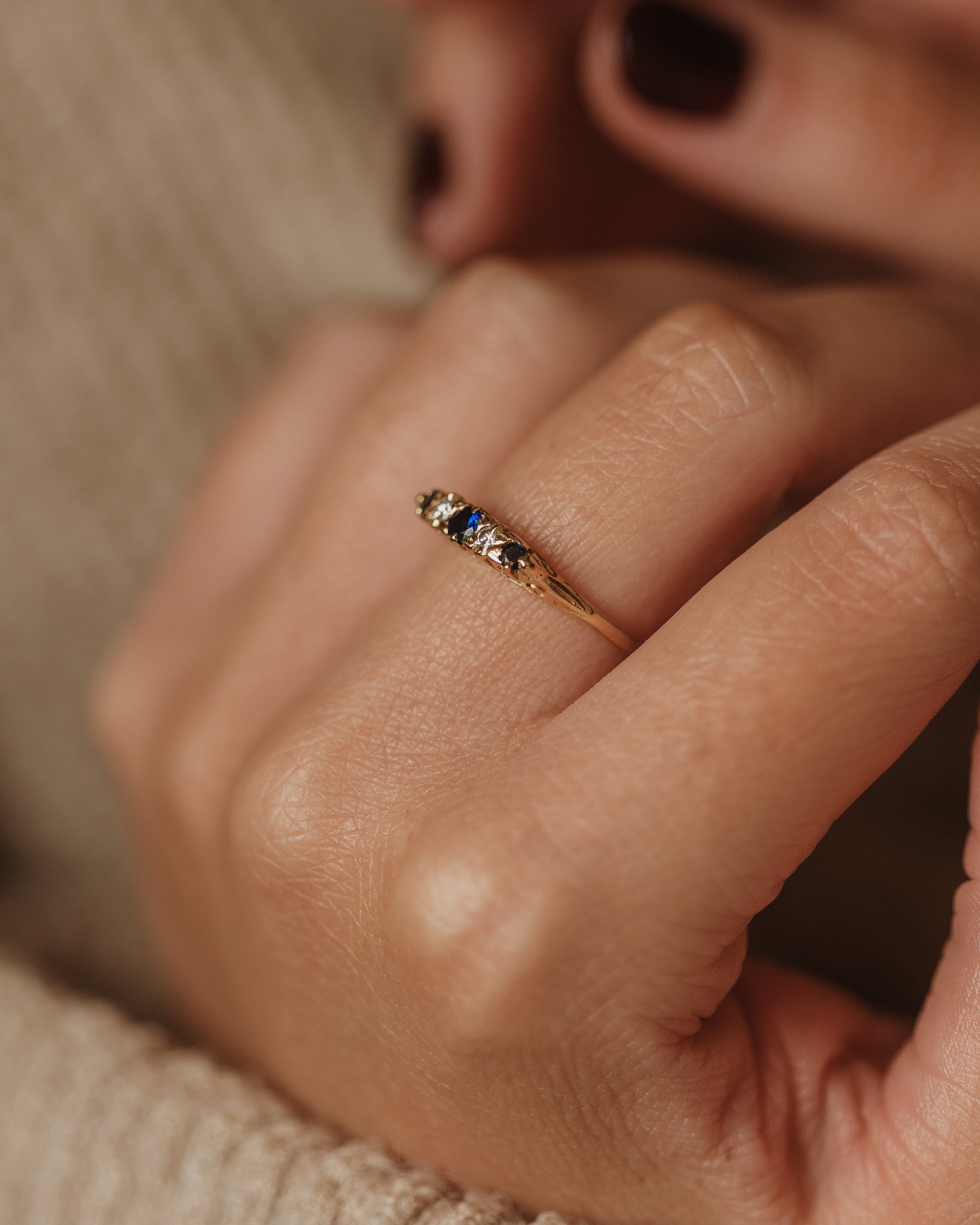 Bronagh 1977 Vintage 18ct Gold Sapphire & Diamond Five Stone Ring