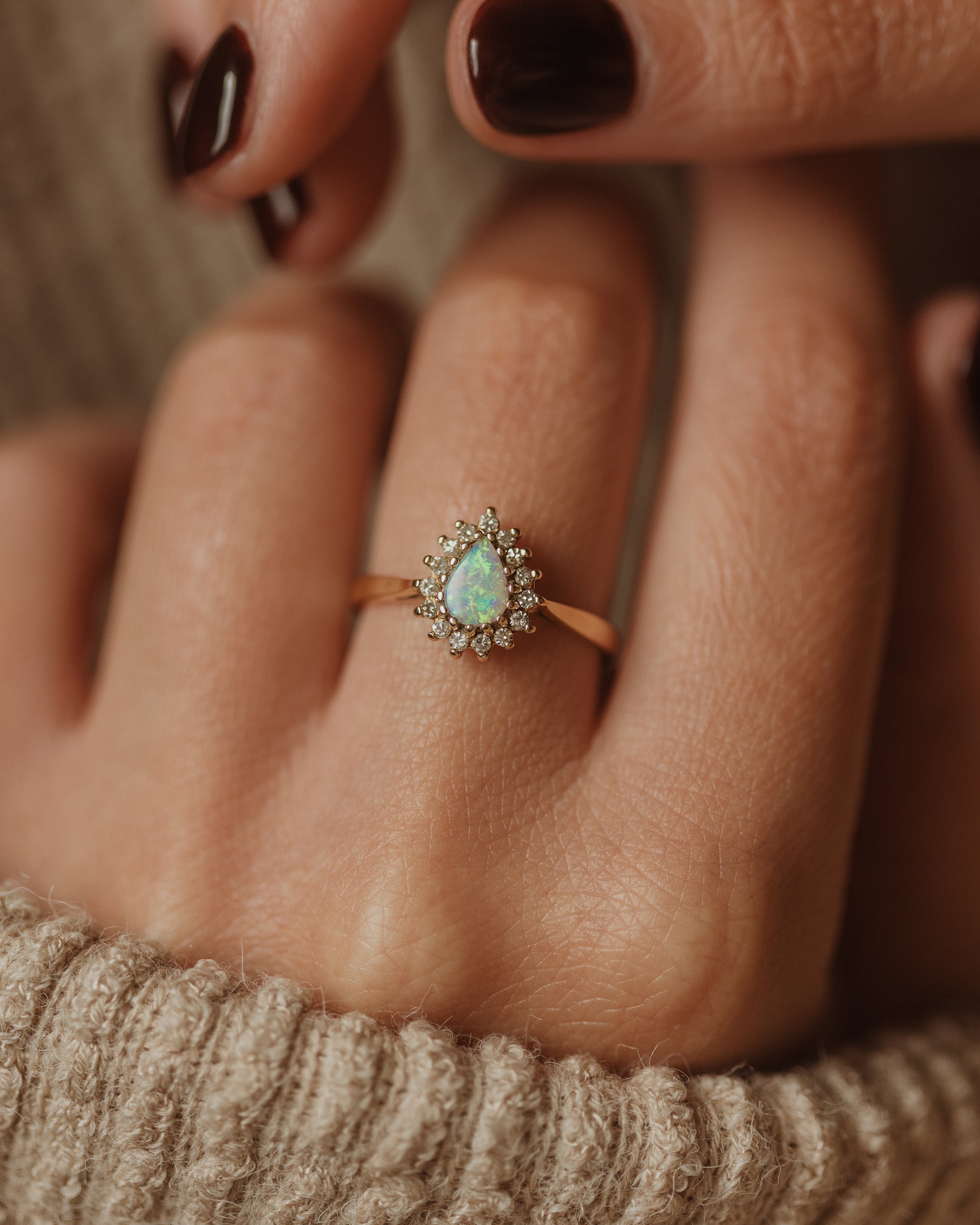 Image of Jemima 1991 Vintage 9ct Gold Opal & Diamond Cluster Ring