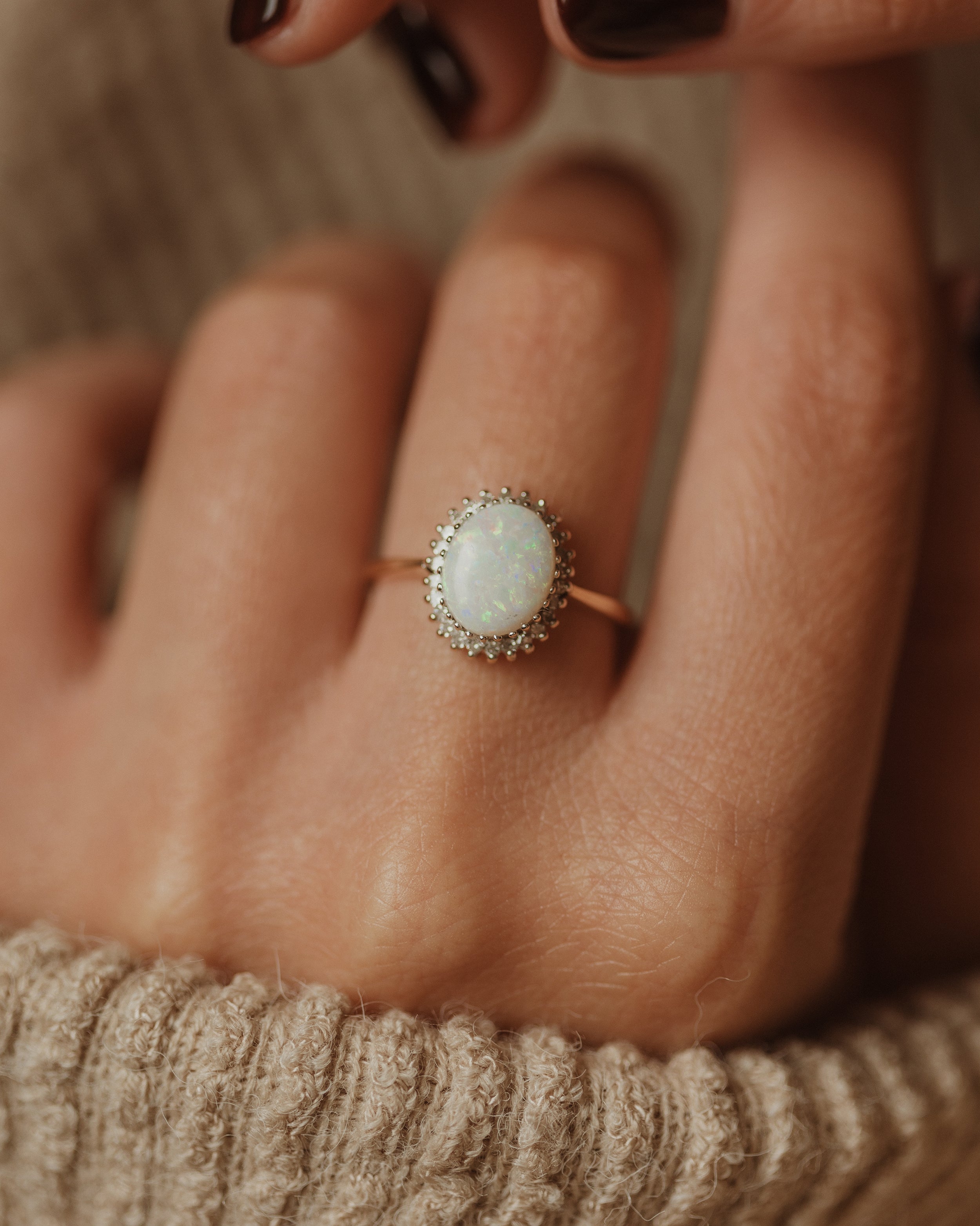 Image of Prudence Vintage 9ct Gold Opal & Diamond Cluster Ring