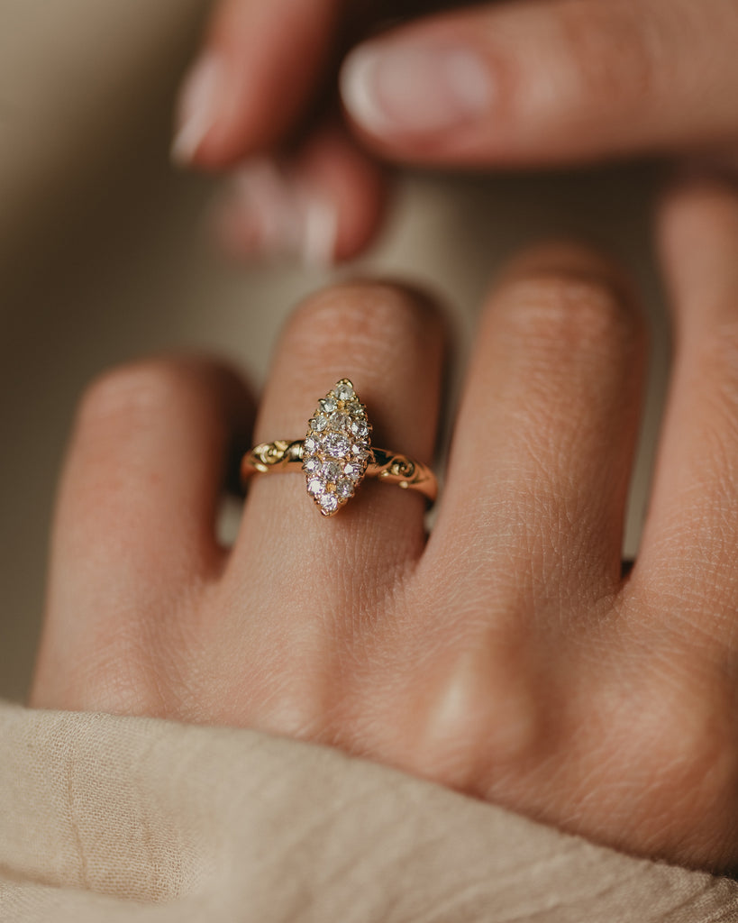 Angélique 1904 Antique 18ct Gold Diamond Marquise Cluster Ring