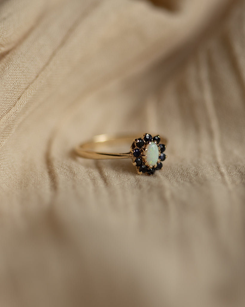 Wilma 1984 Vintage 9ct Gold Opal & Sapphire Cluster Ring
